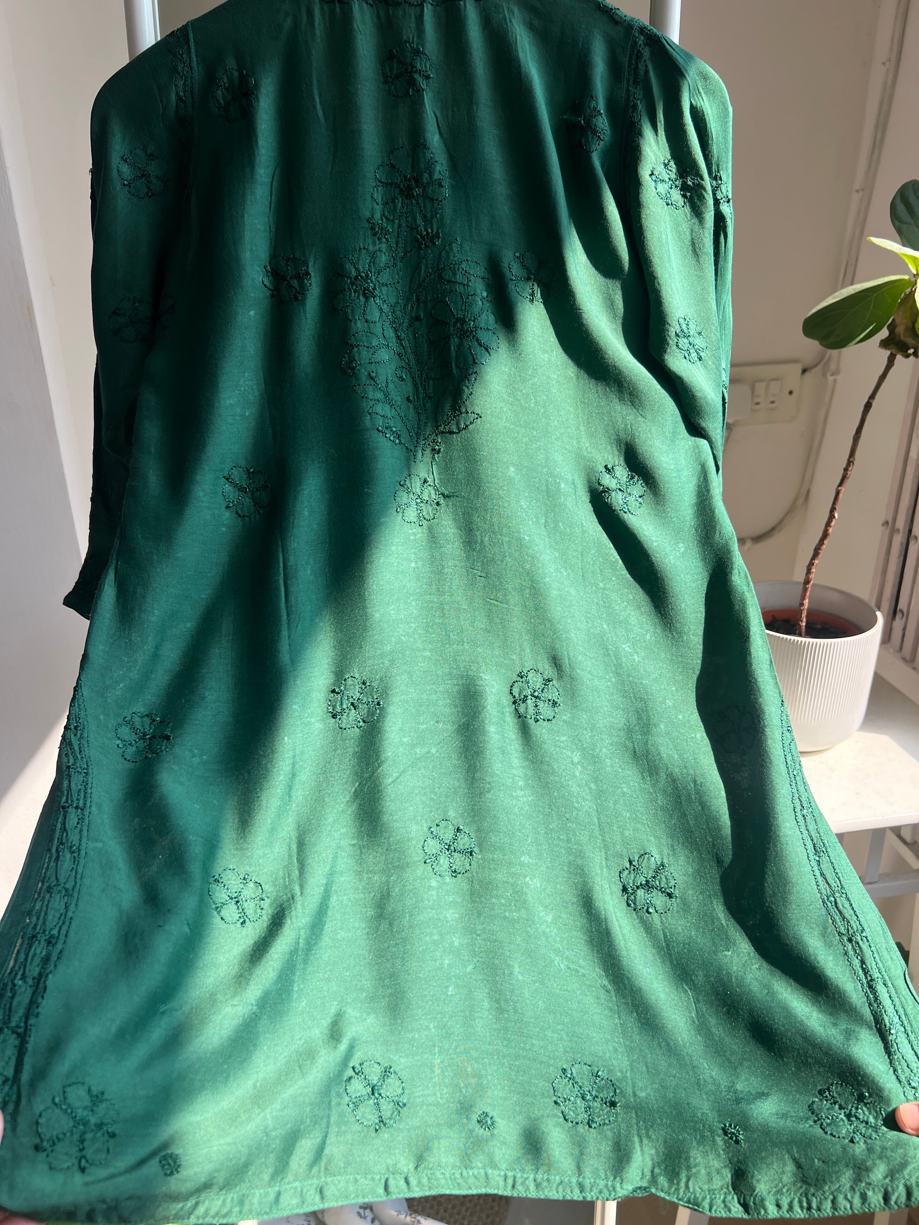 Chikankari Muslin short Top in Green - HOOR Collection