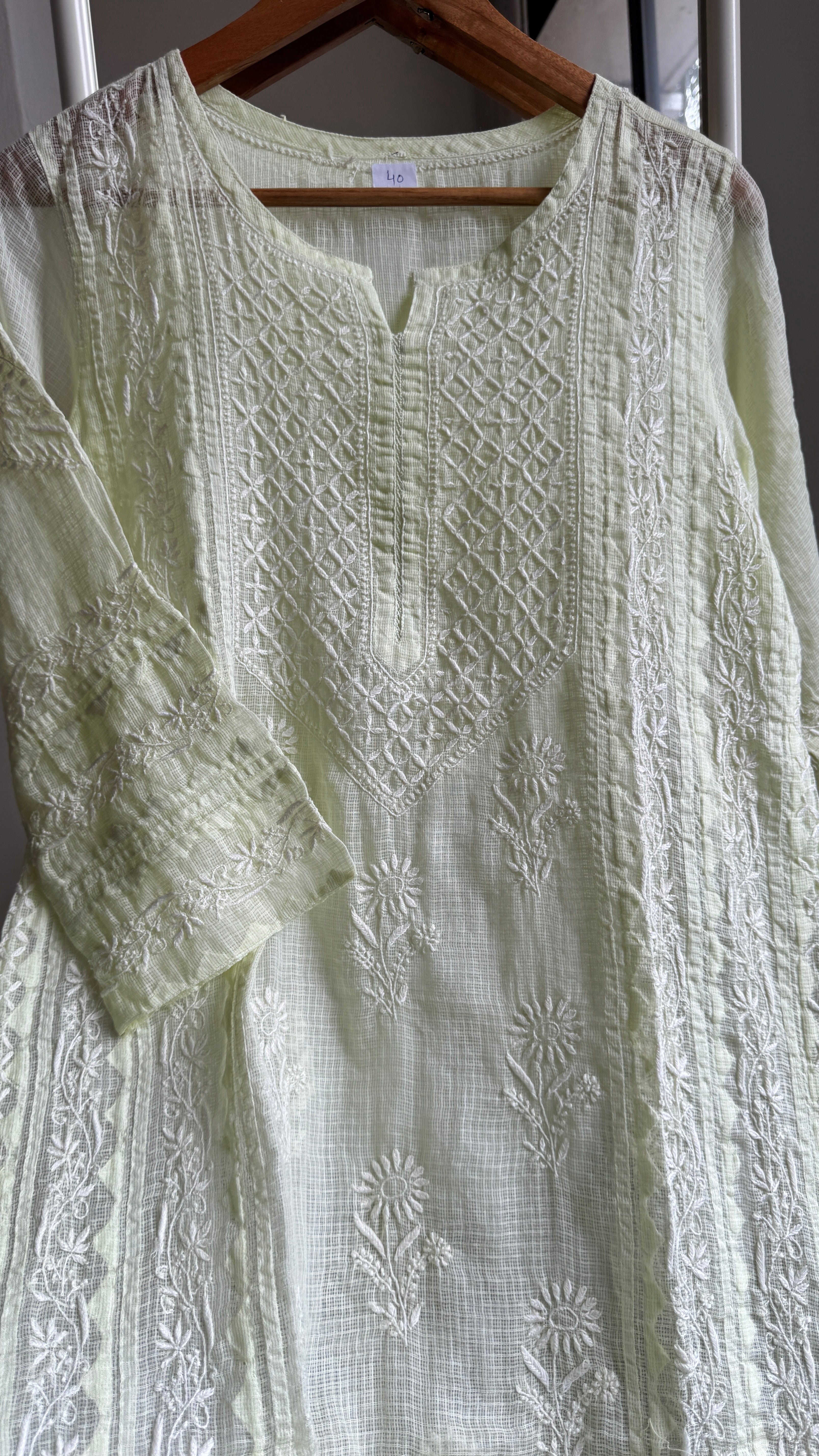 Kota Soft Cotton Chikankari Kurti - Apple Green - TARA Collection