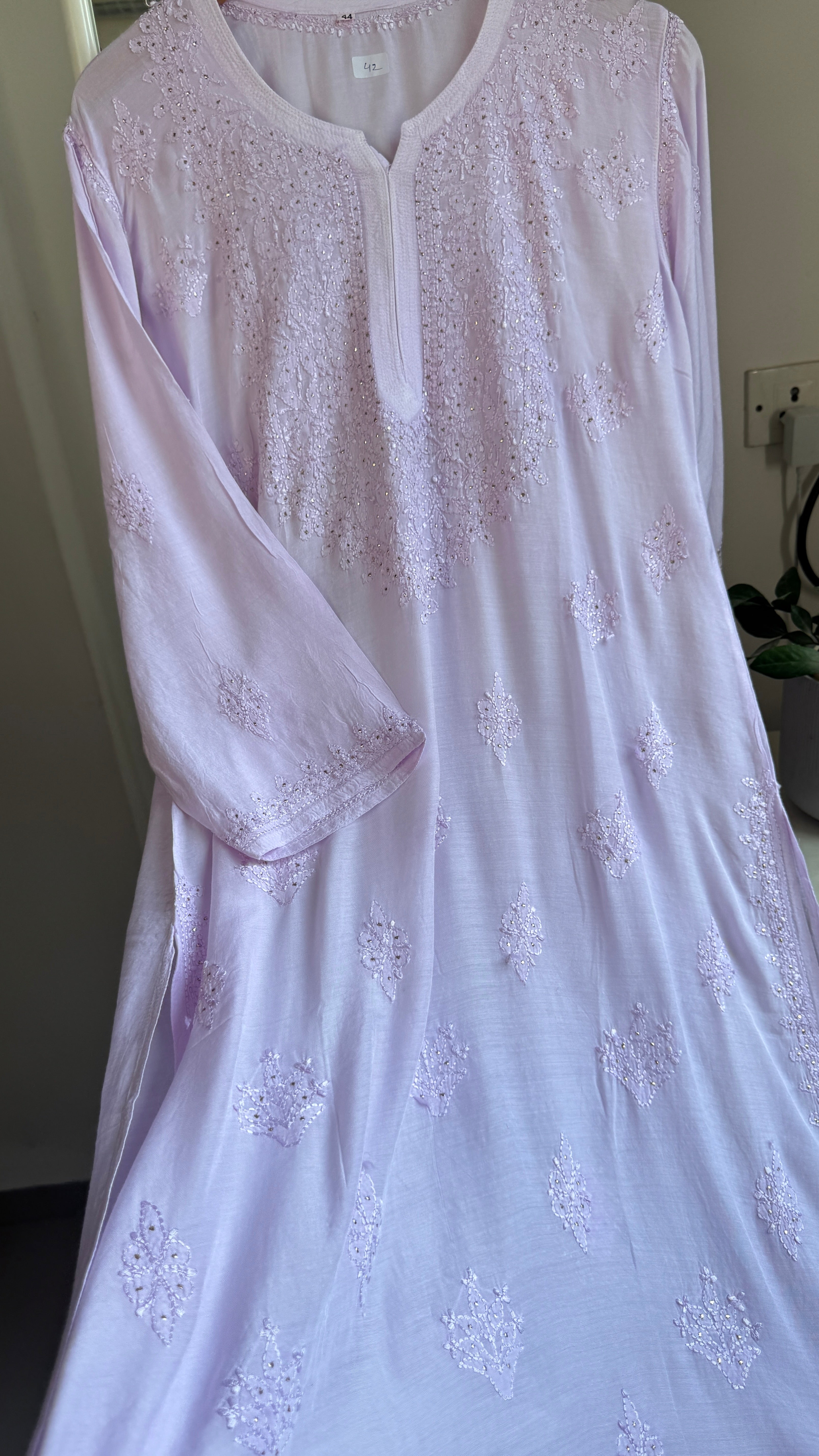 Muslin Chikankari Kurti with Mukaish work - Lilac - Aayat Collection