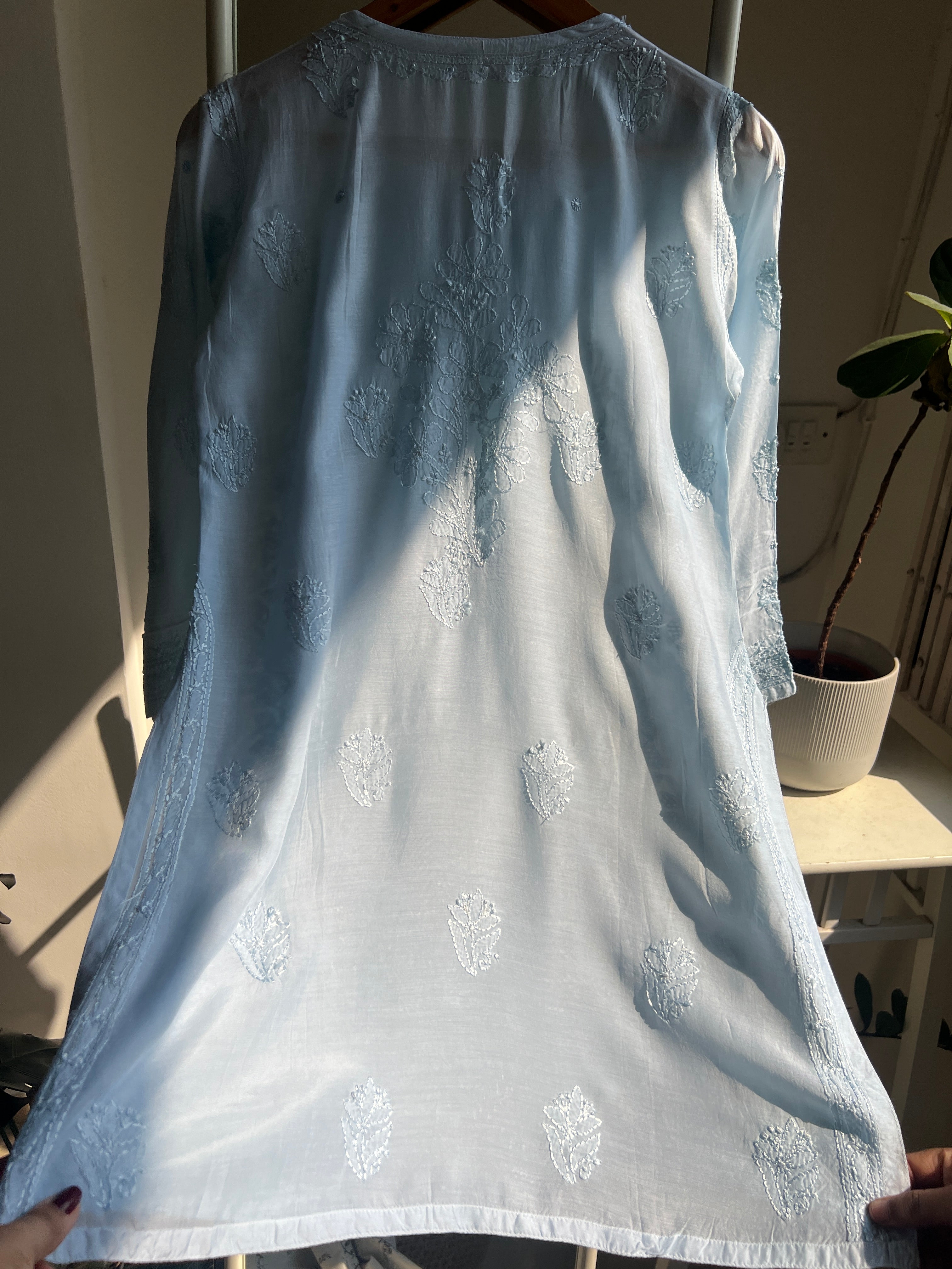 Chikankari Muslin short Top in Baby Blue - HOOR Collection