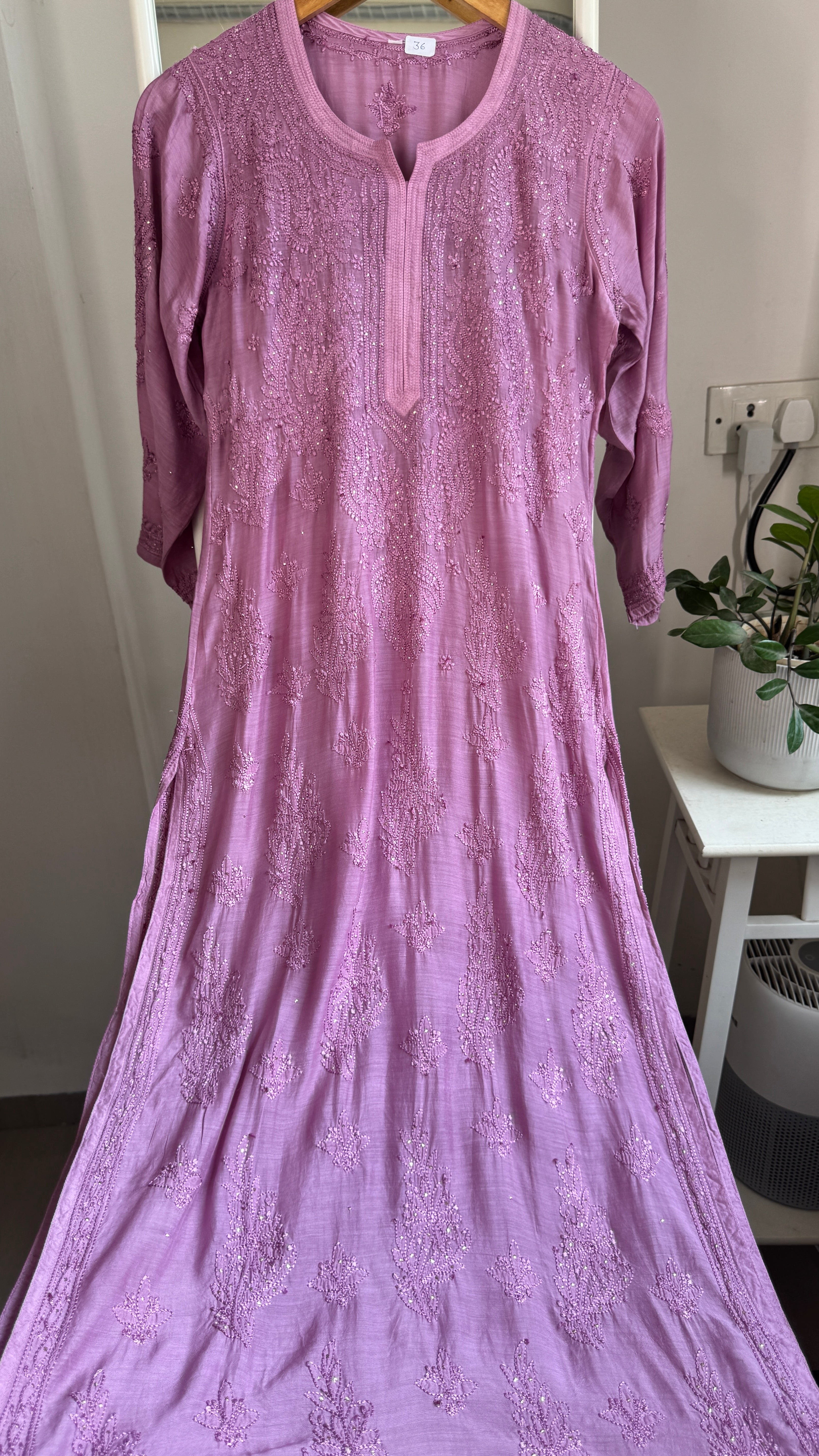 Muslin Chikankari Kurti with Mukaish work - Mauve - Aayat Collection
