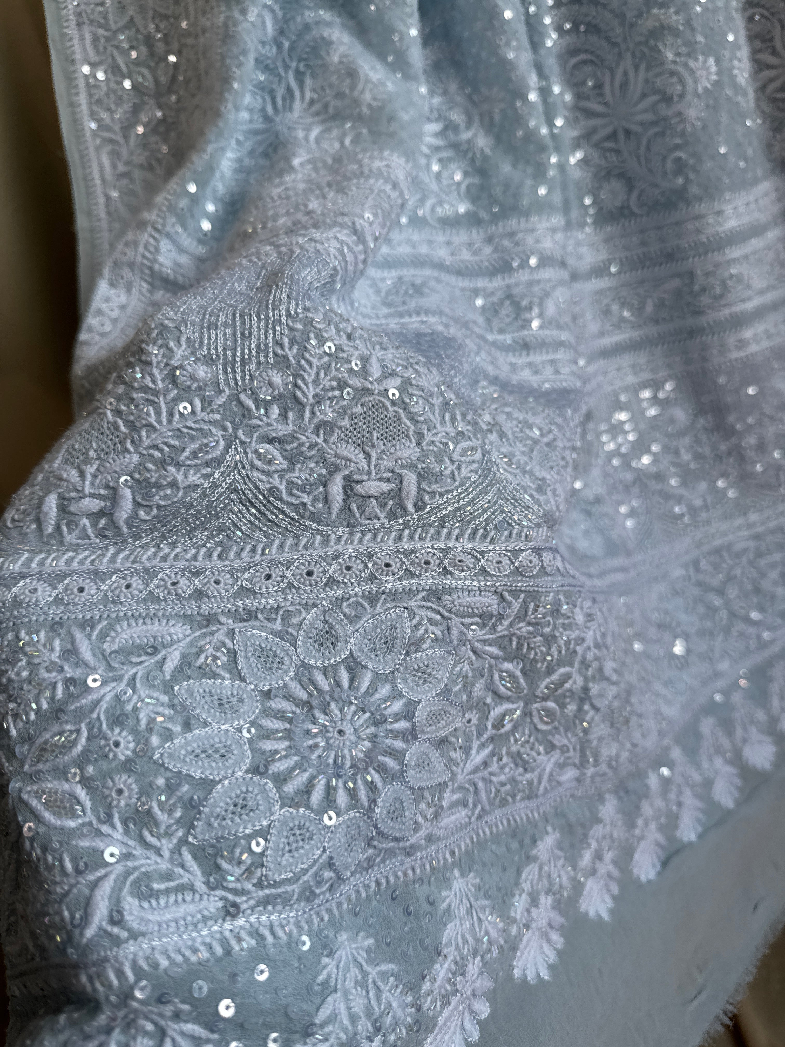 Pure Georgette Lucknow Chikankari Saree -Blue- Rooh Collection