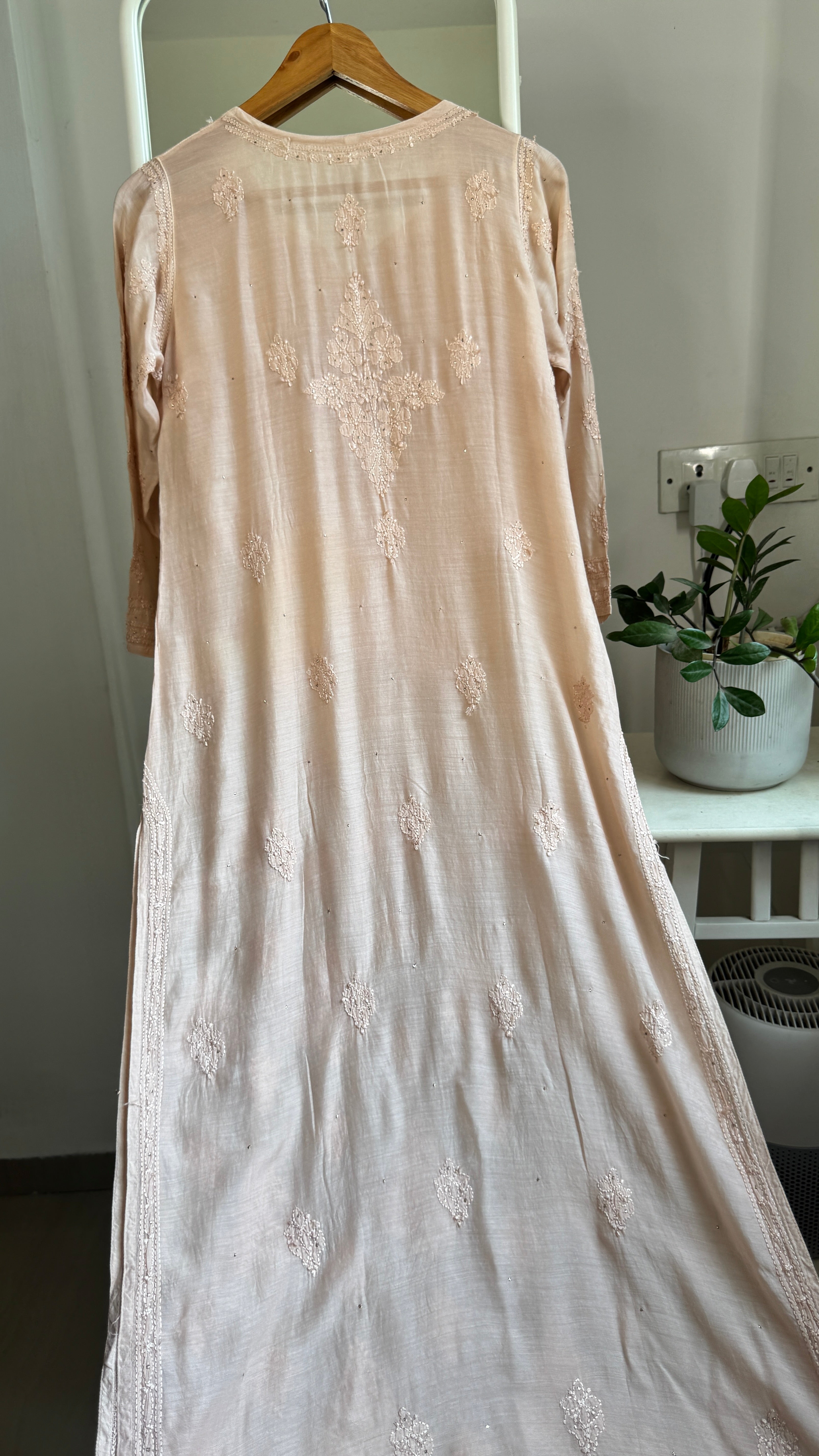 Muslin Chikankari Kurti with Mukaish work - Nude Brown - Aayat Collection