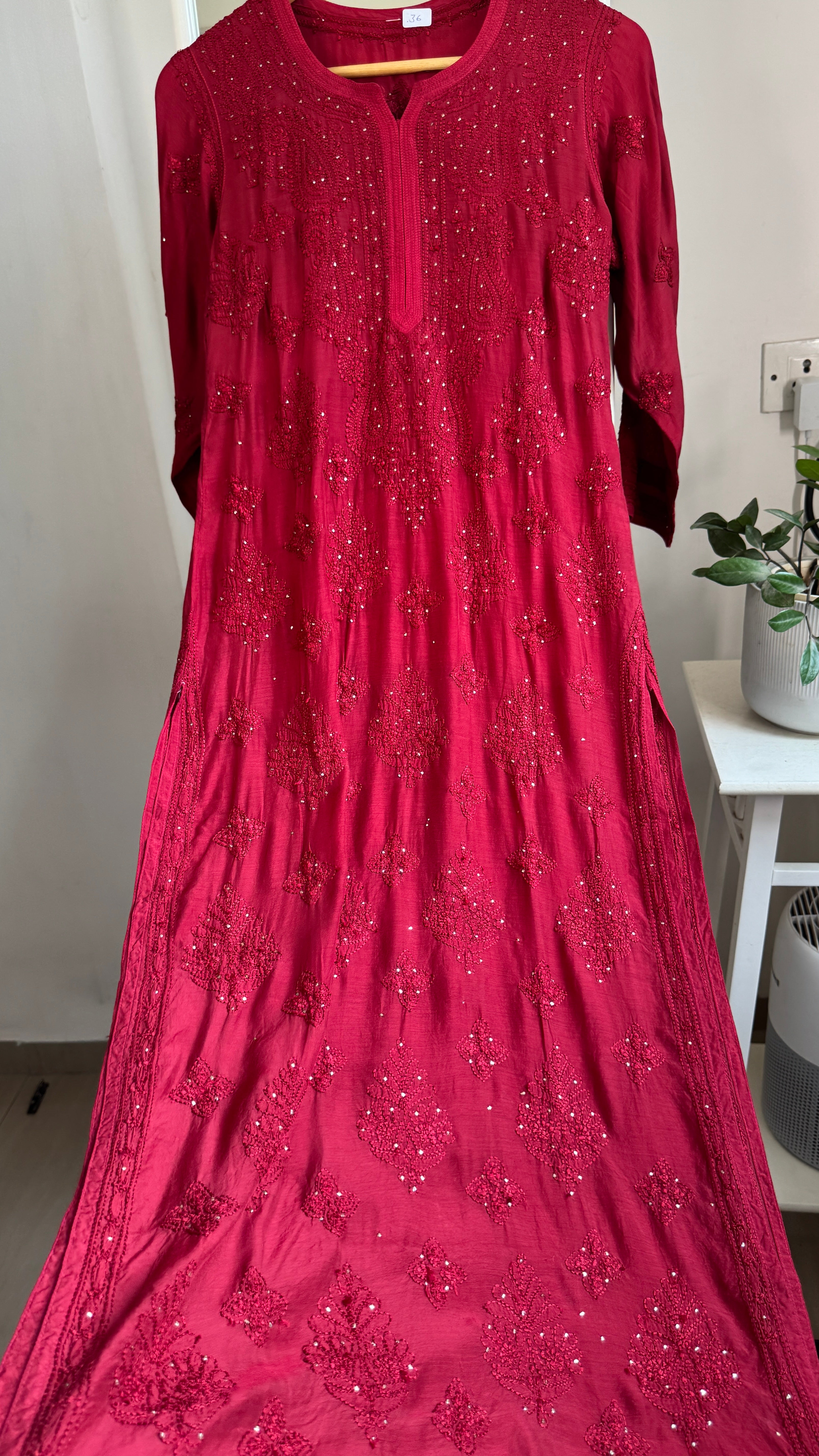 Muslin Chikankari Kurti with Mukaish work - Dark Maroon - Aayat Collection