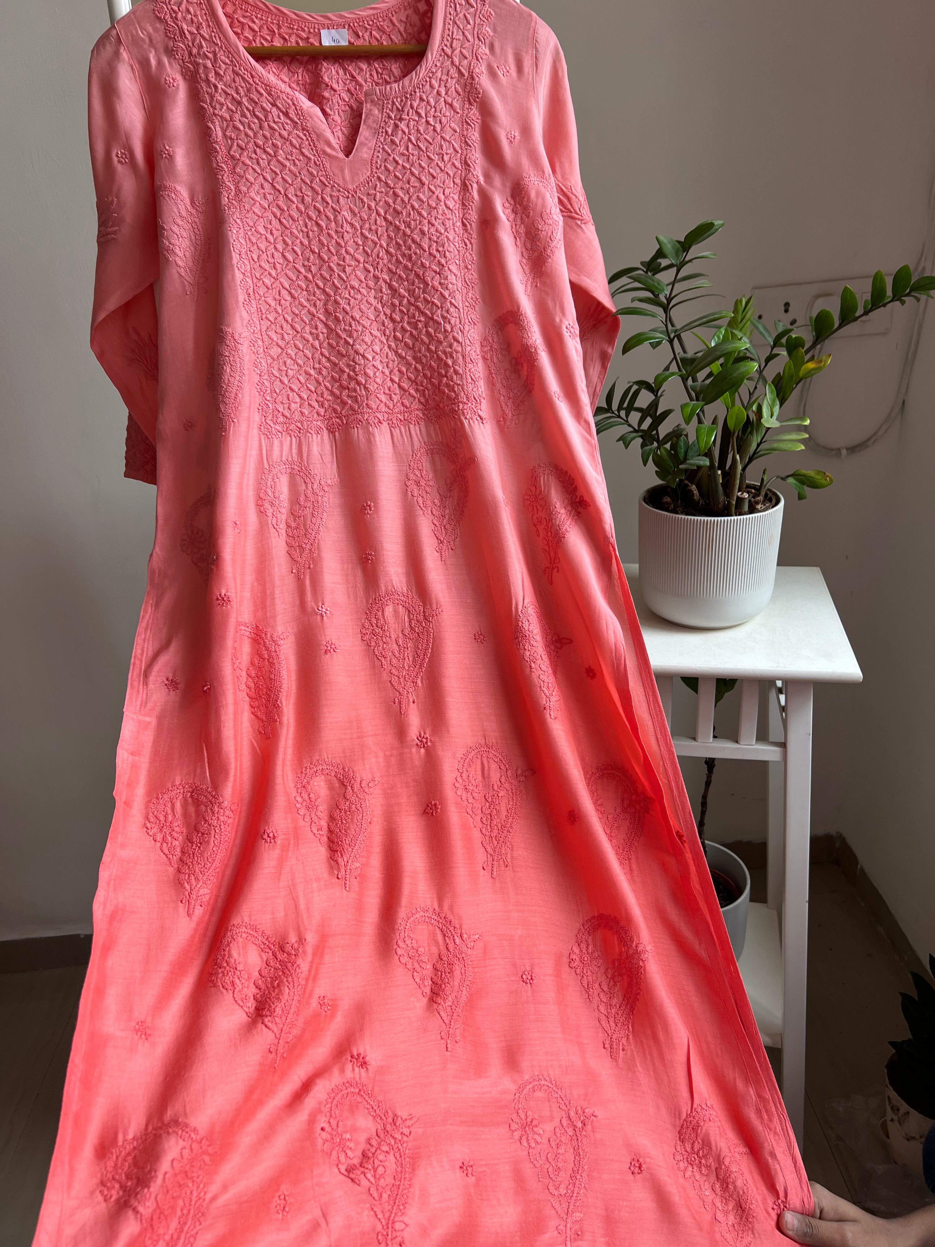 Muslin Chikankari Kurti - Rosewood Pink Ombre ARIAA CHIKANKARI
