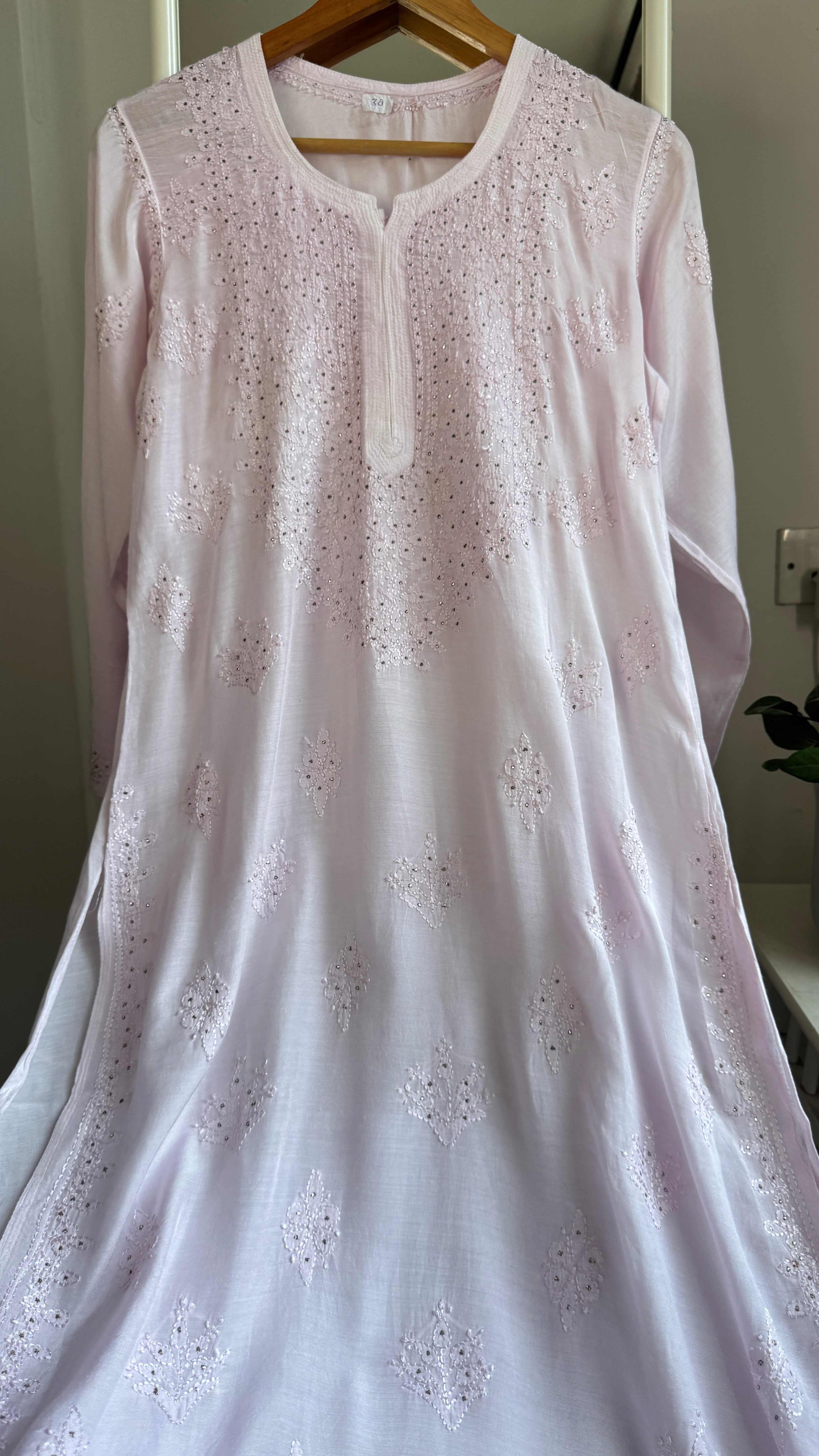 Muslin Chikankari Kurti with Mukaish work - Pink - Aayat Collection