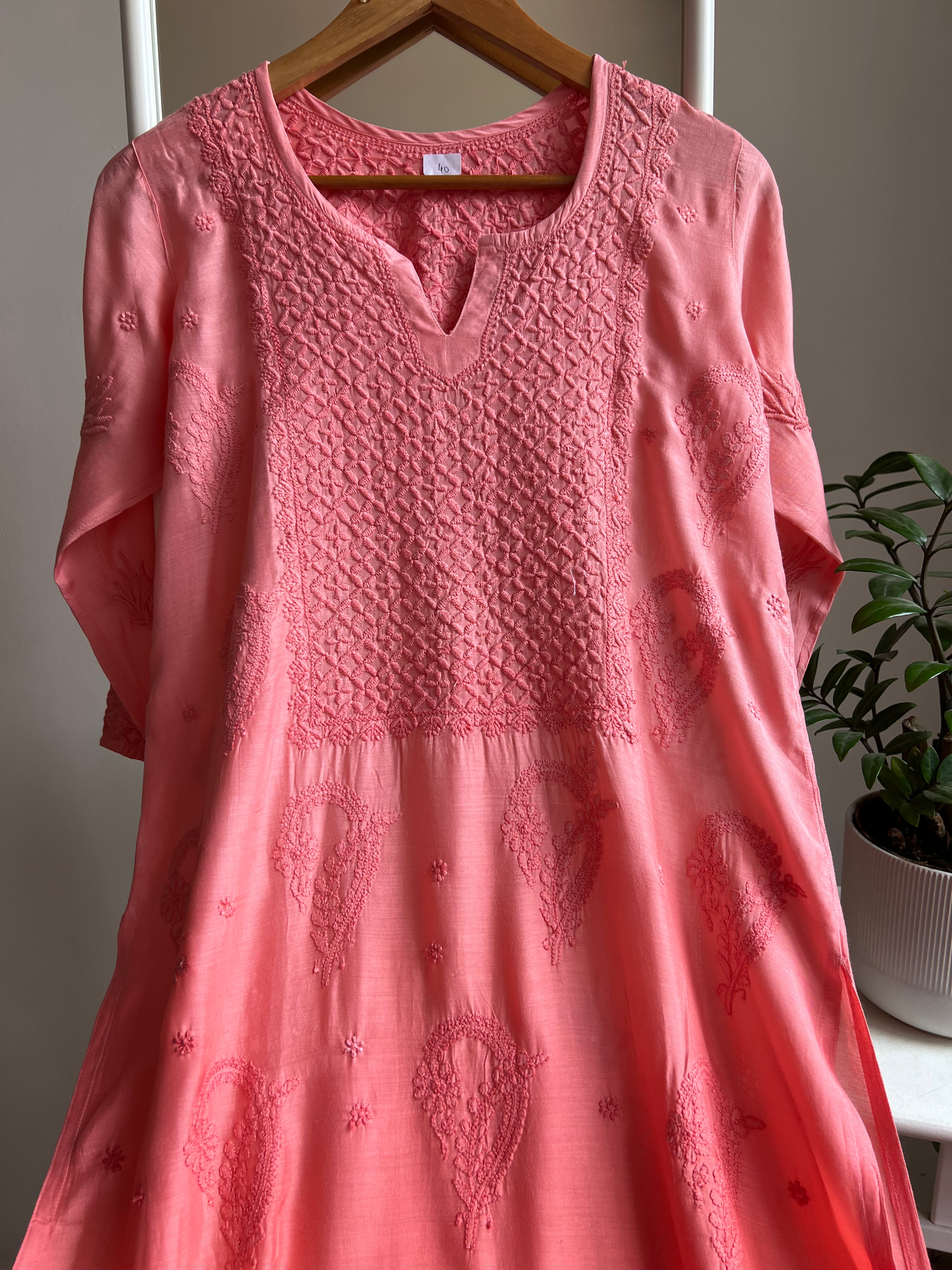 Muslin Chikankari Kurti - Rosewood Pink Ombre ARIAA CHIKANKARI