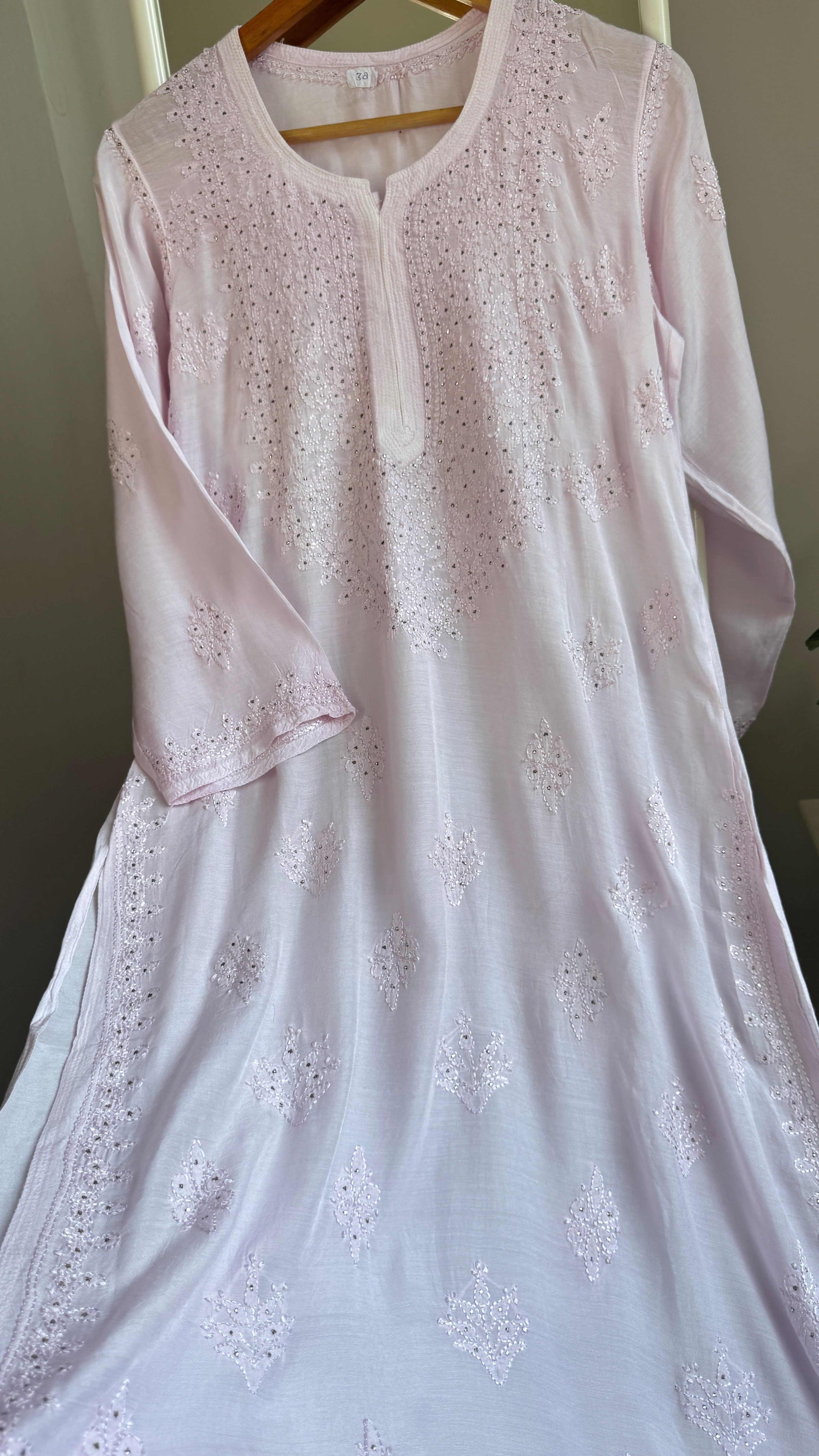 Muslin Chikankari Kurti with Mukaish work - Pink - Aayat Collection