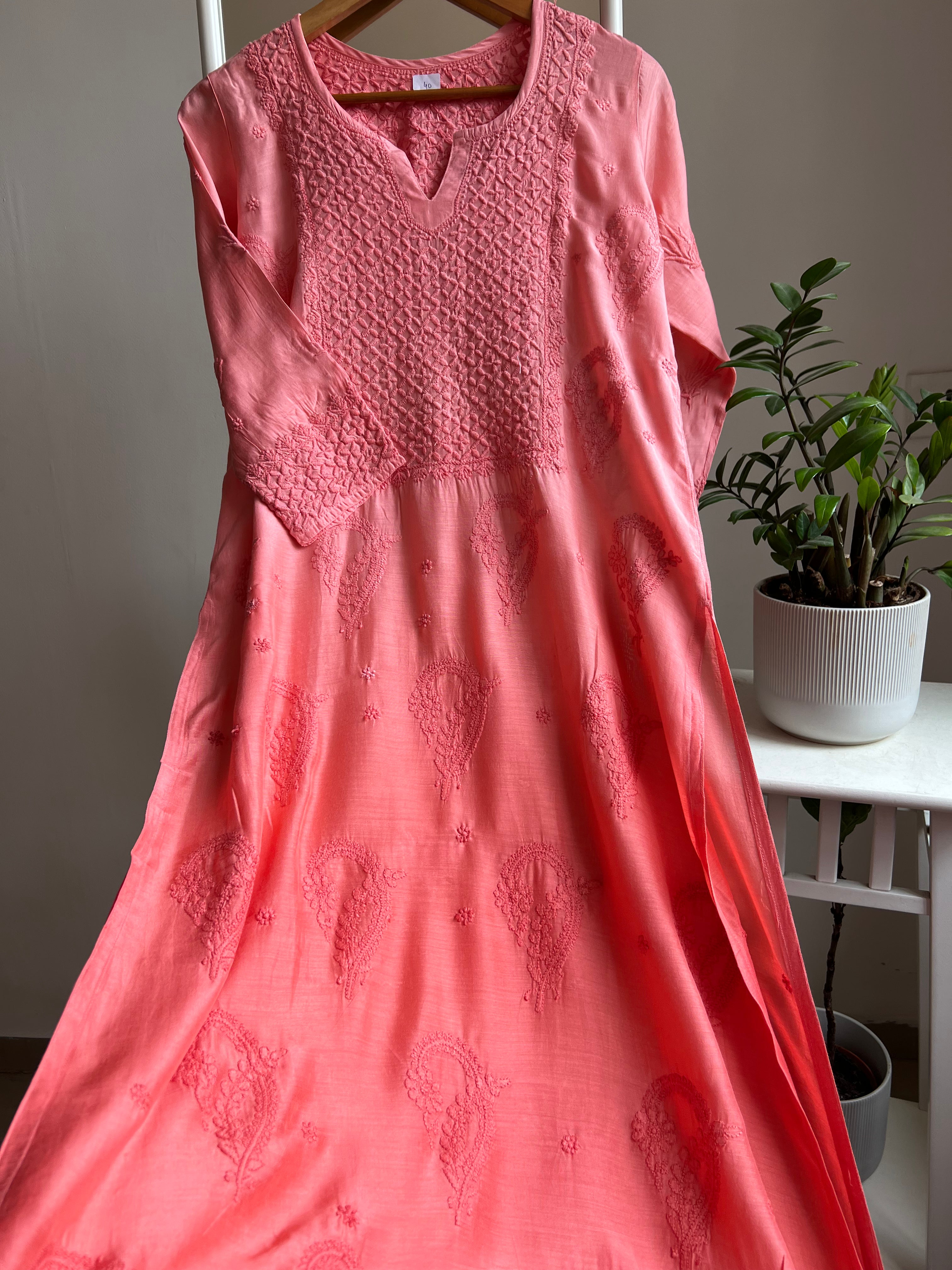 Muslin Chikankari Kurti - Rosewood Pink Ombre ARIAA CHIKANKARI