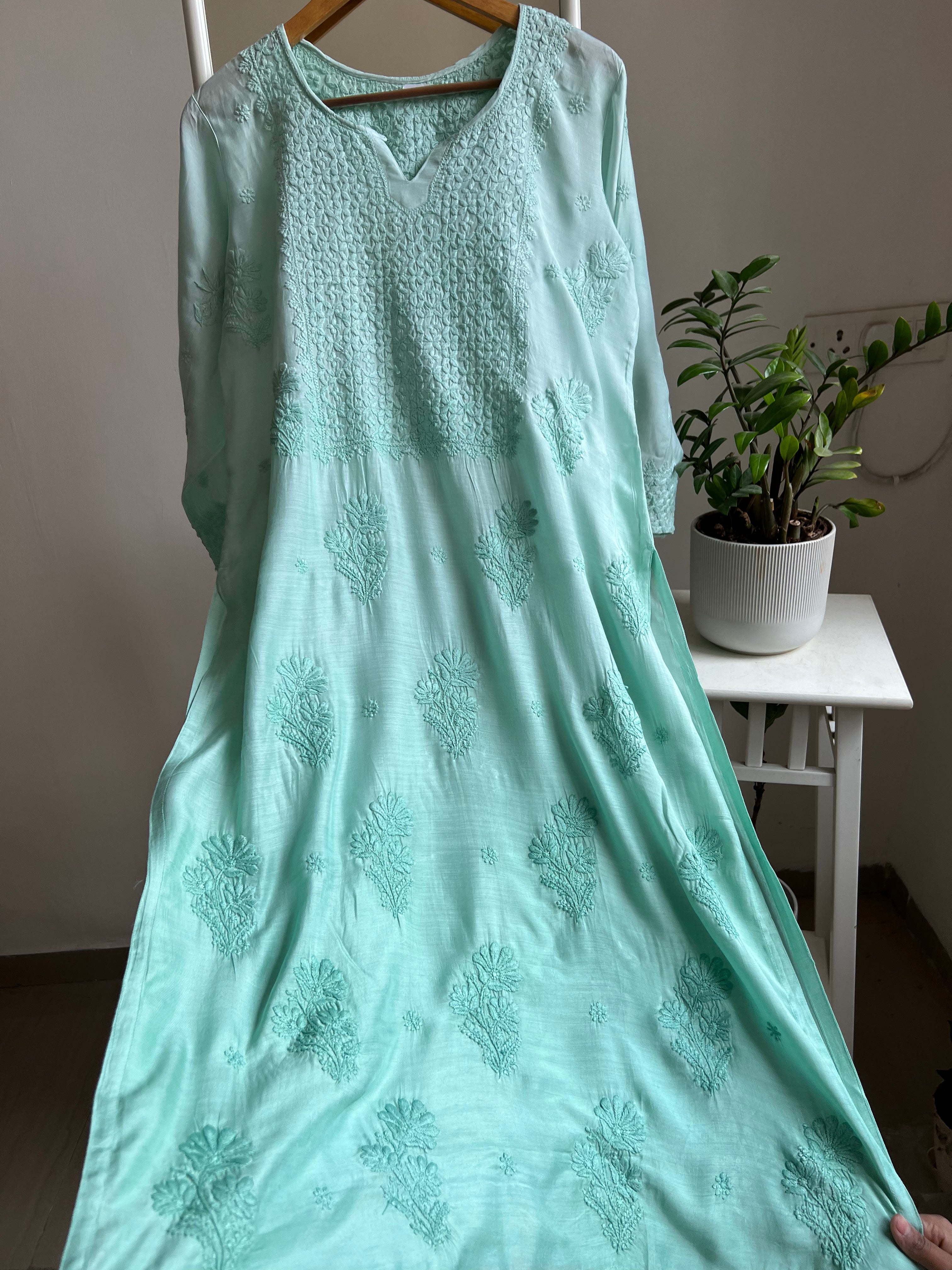 Muslin Chikankari Kurti - Green Ombre ARIAA CHIKANKARI