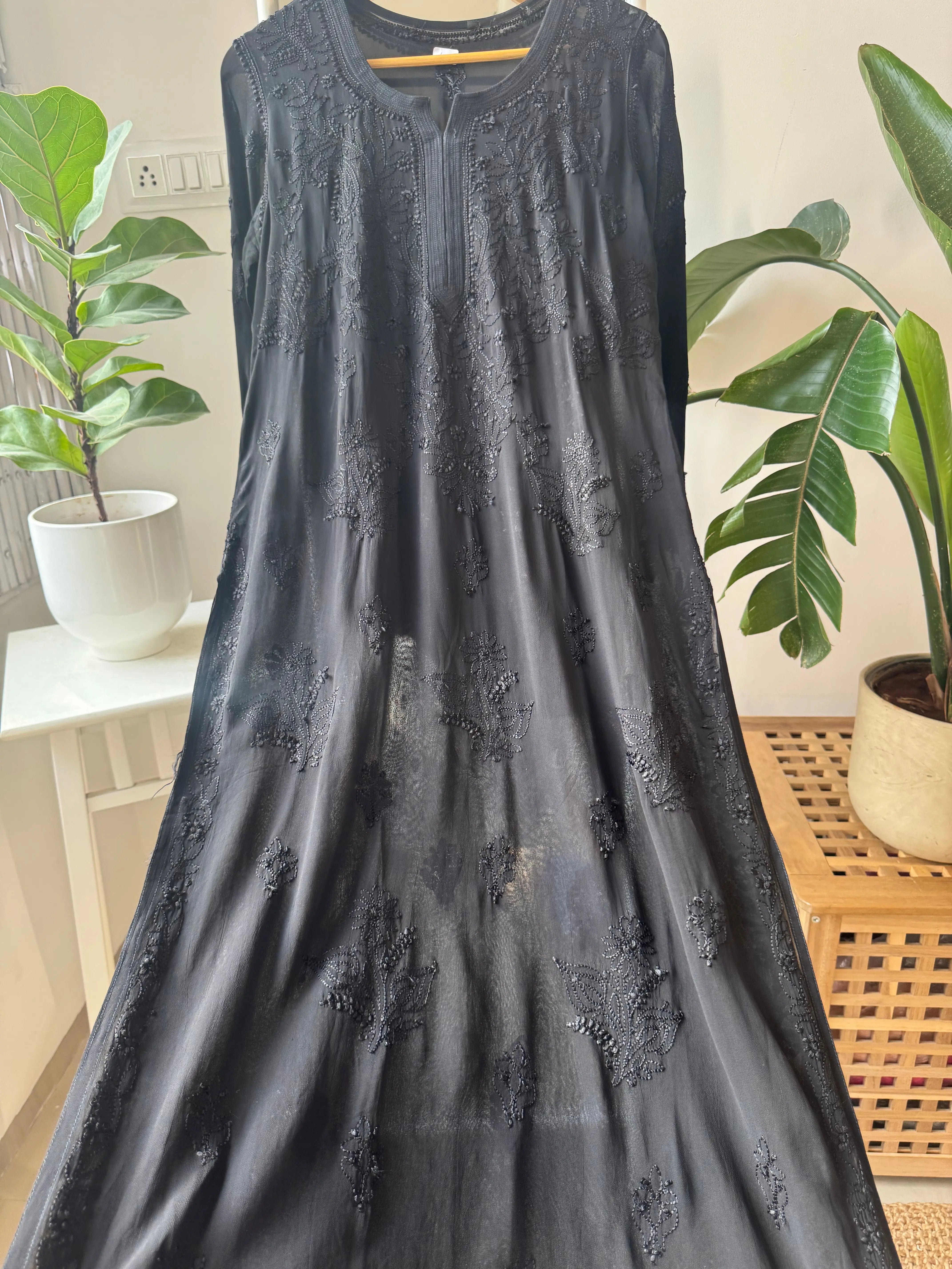 Viscose Kurti - Gala Booti- Black ARIAA CHIKANKARI