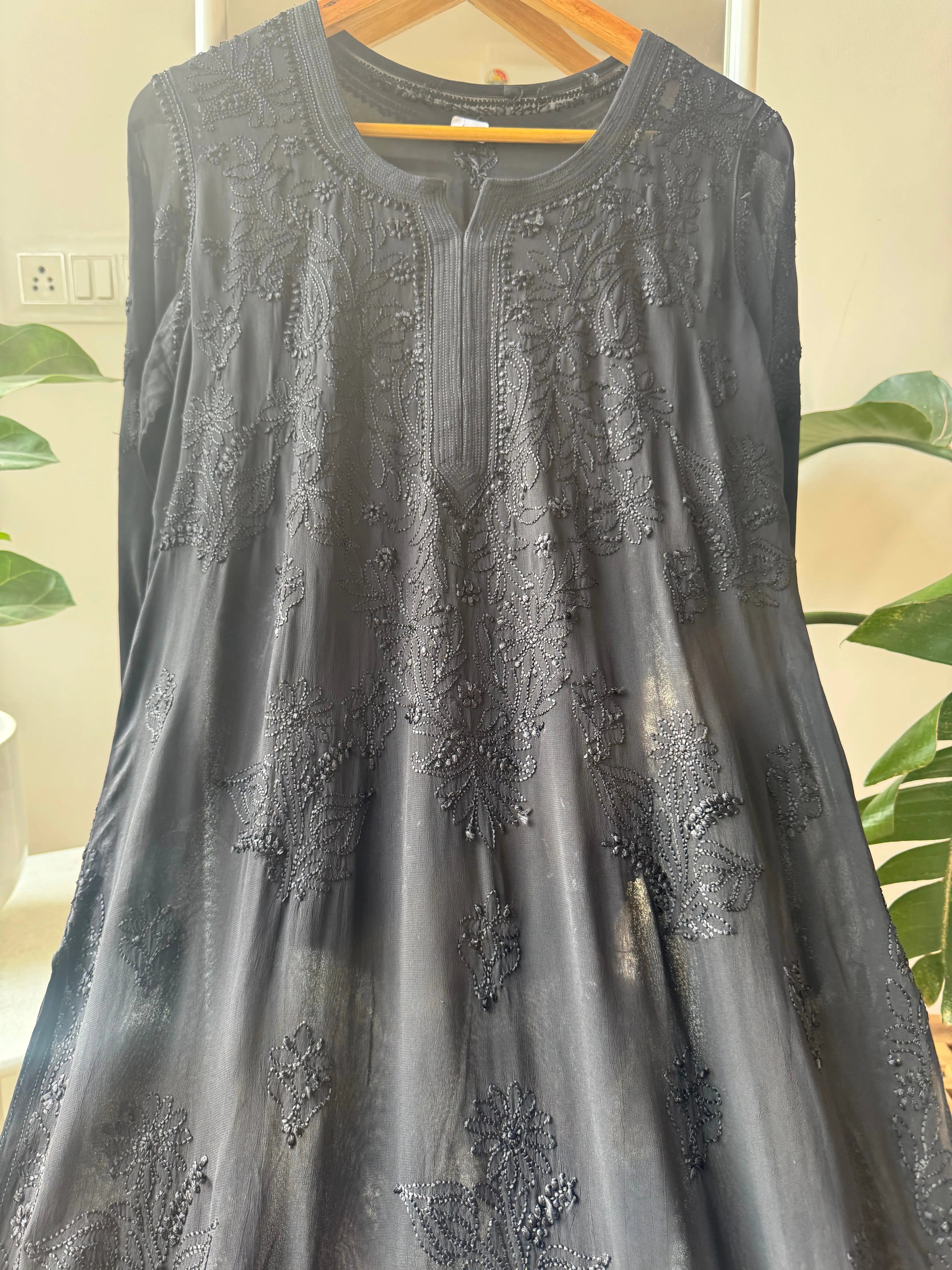 Viscose Kurti - Gala Booti- Black ARIAA CHIKANKARI