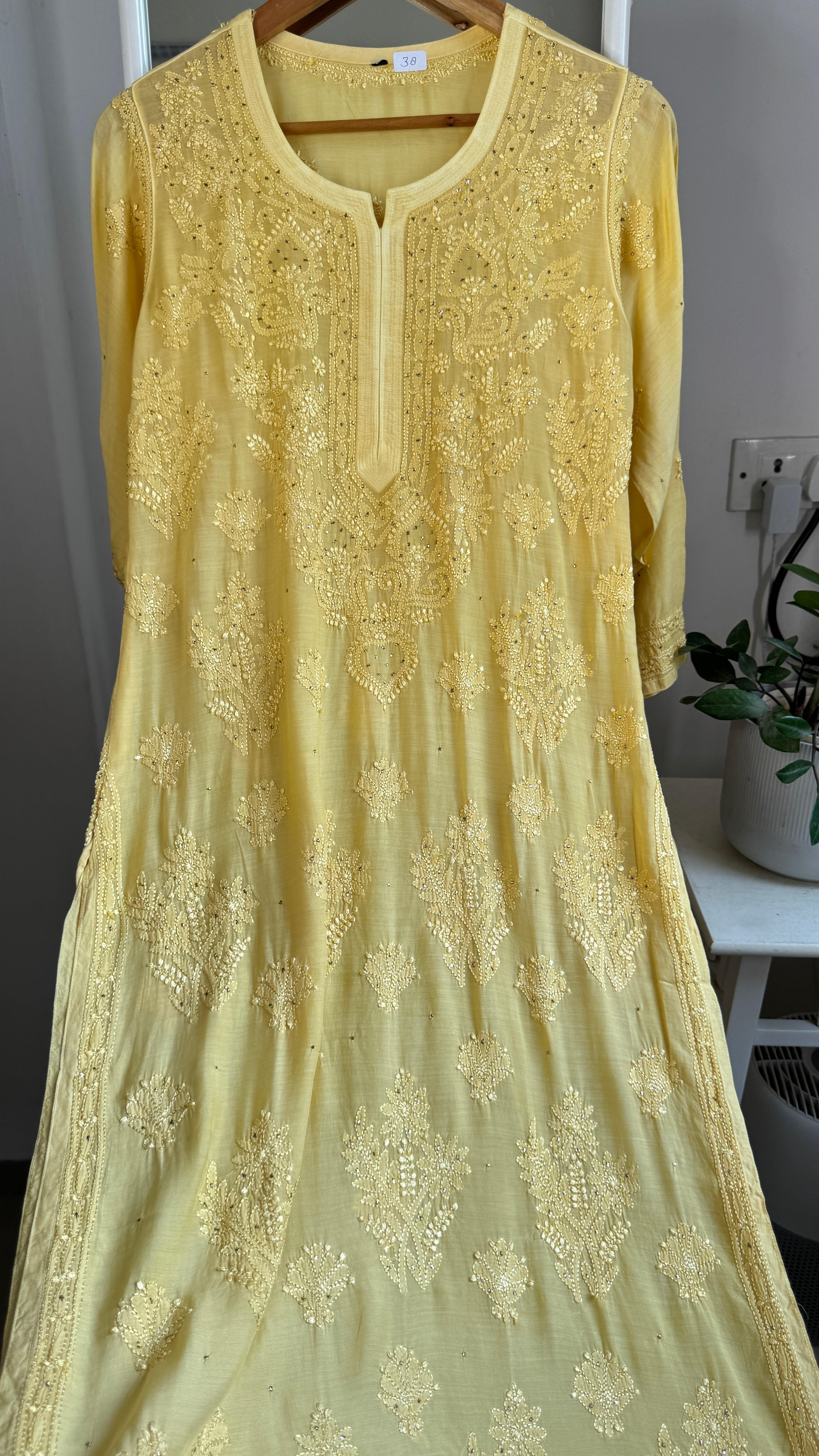 Muslin Chikankari Kurti with Mukaish work - Canary yellow - Aayat Collection
