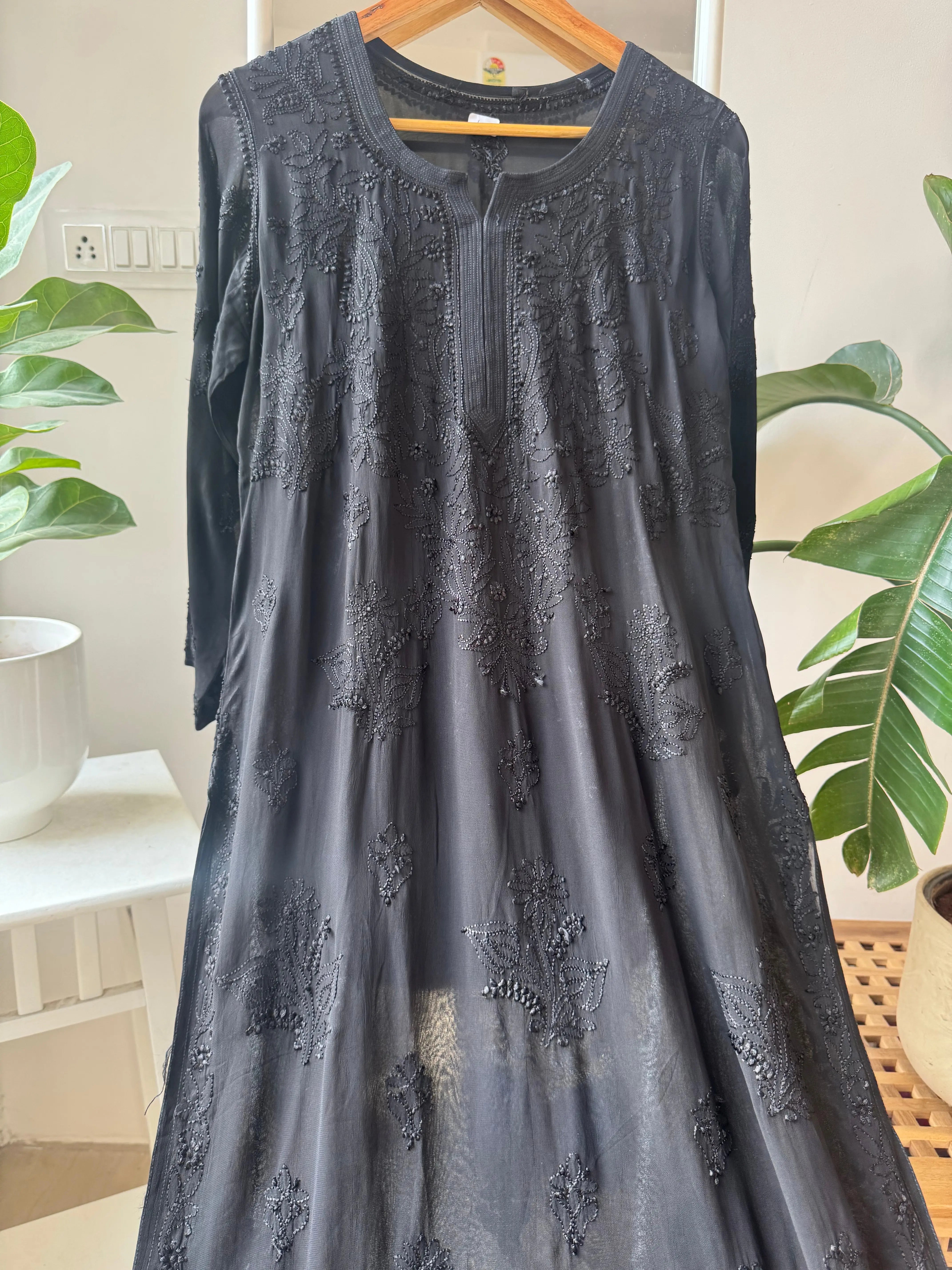 Viscose Kurti - Gala Booti- Black ARIAA CHIKANKARI