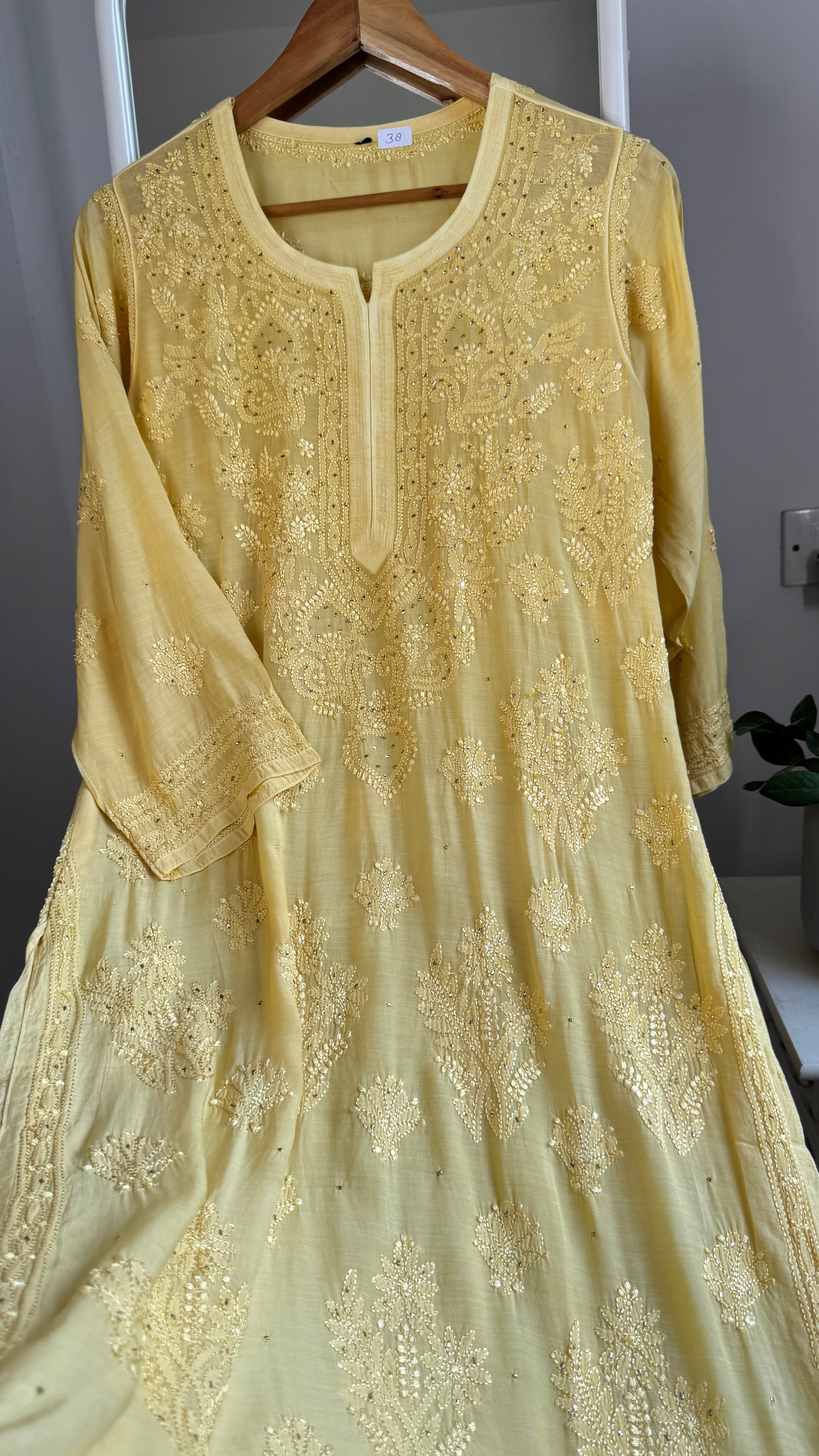 Muslin Chikankari Kurti with Mukaish work - Canary yellow - Aayat Collection