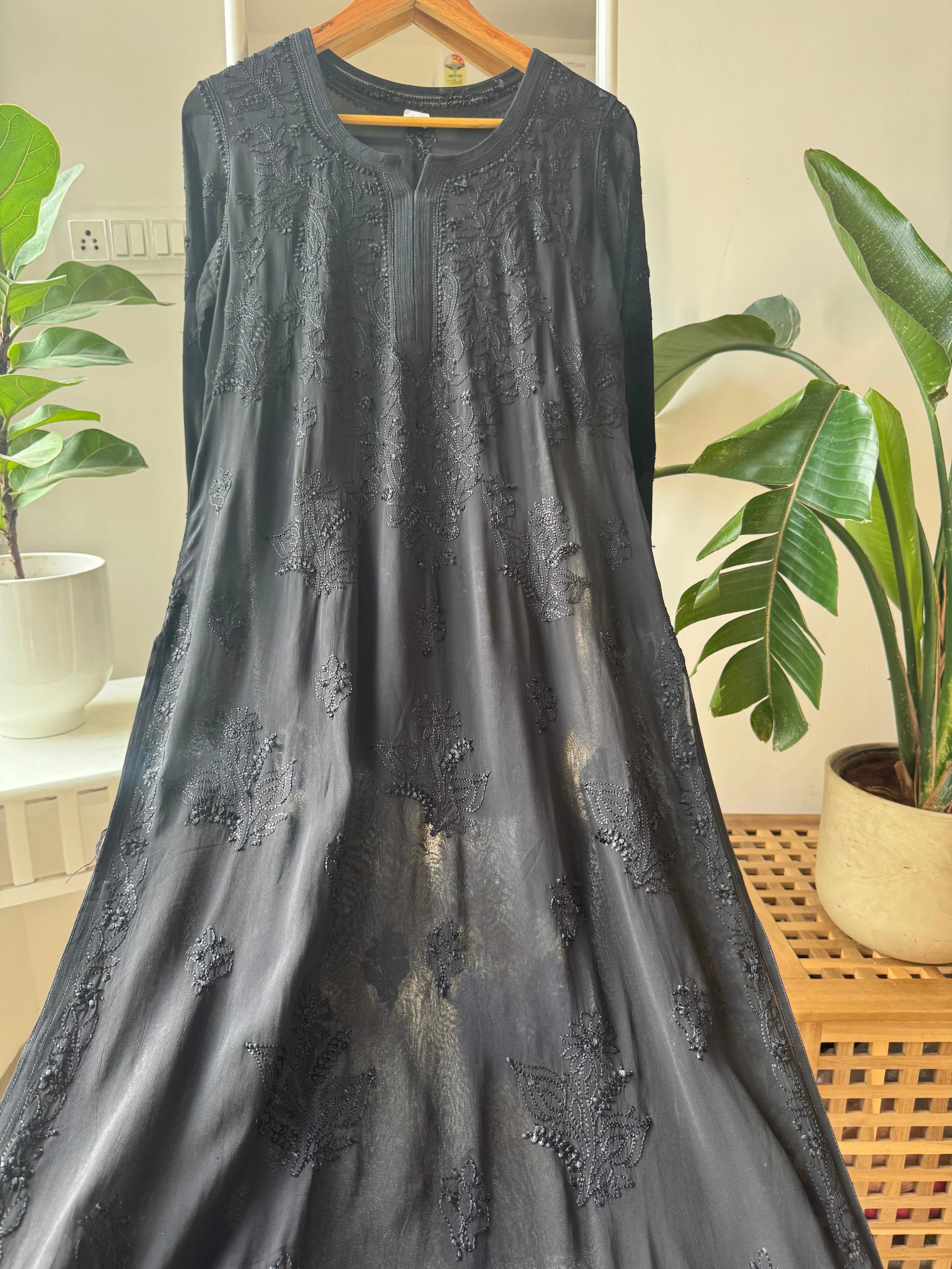 Viscose Kurti - Gala Booti- Black ARIAA CHIKANKARI