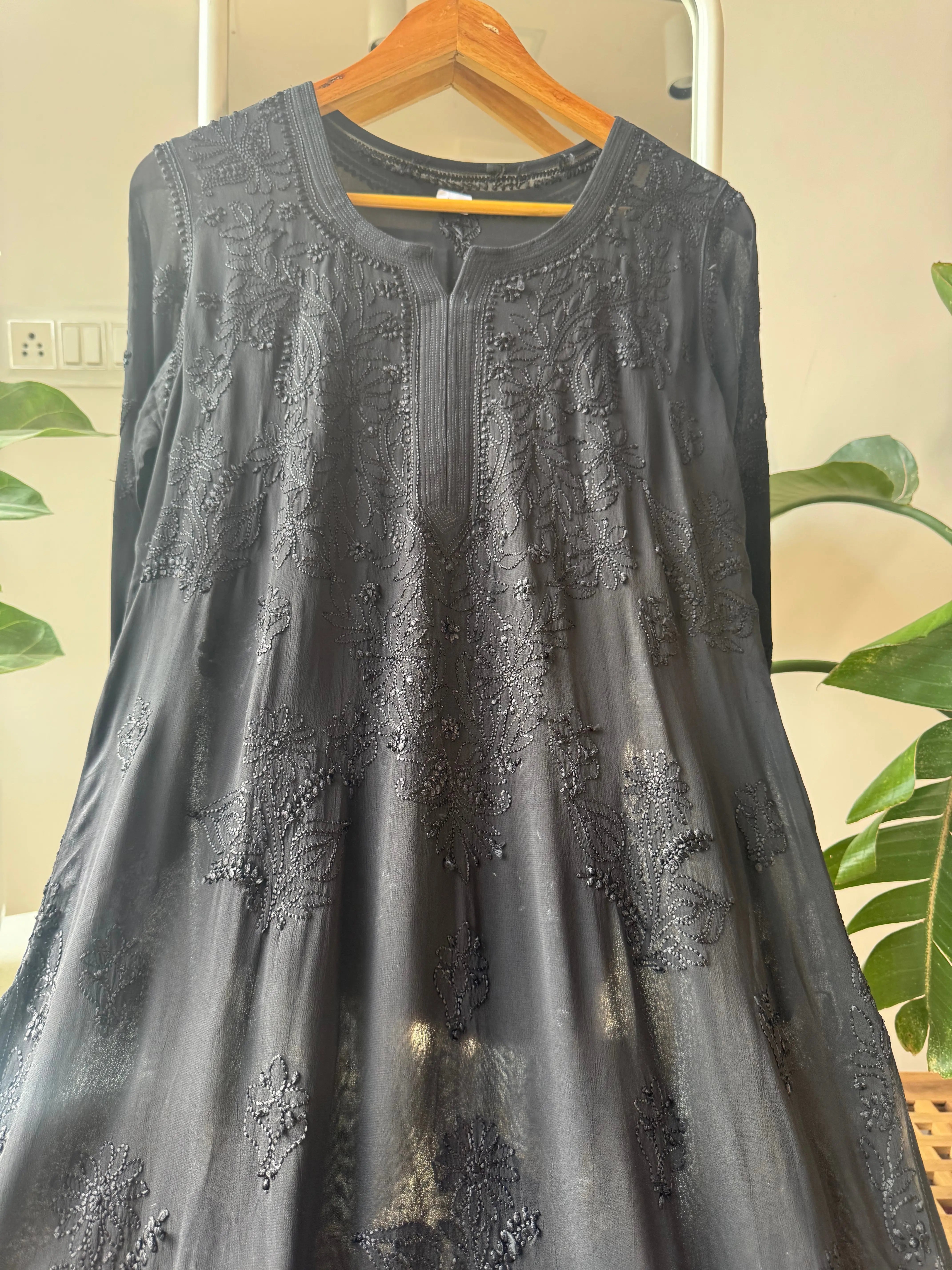 Viscose Kurti - Gala Booti- Black ARIAA CHIKANKARI