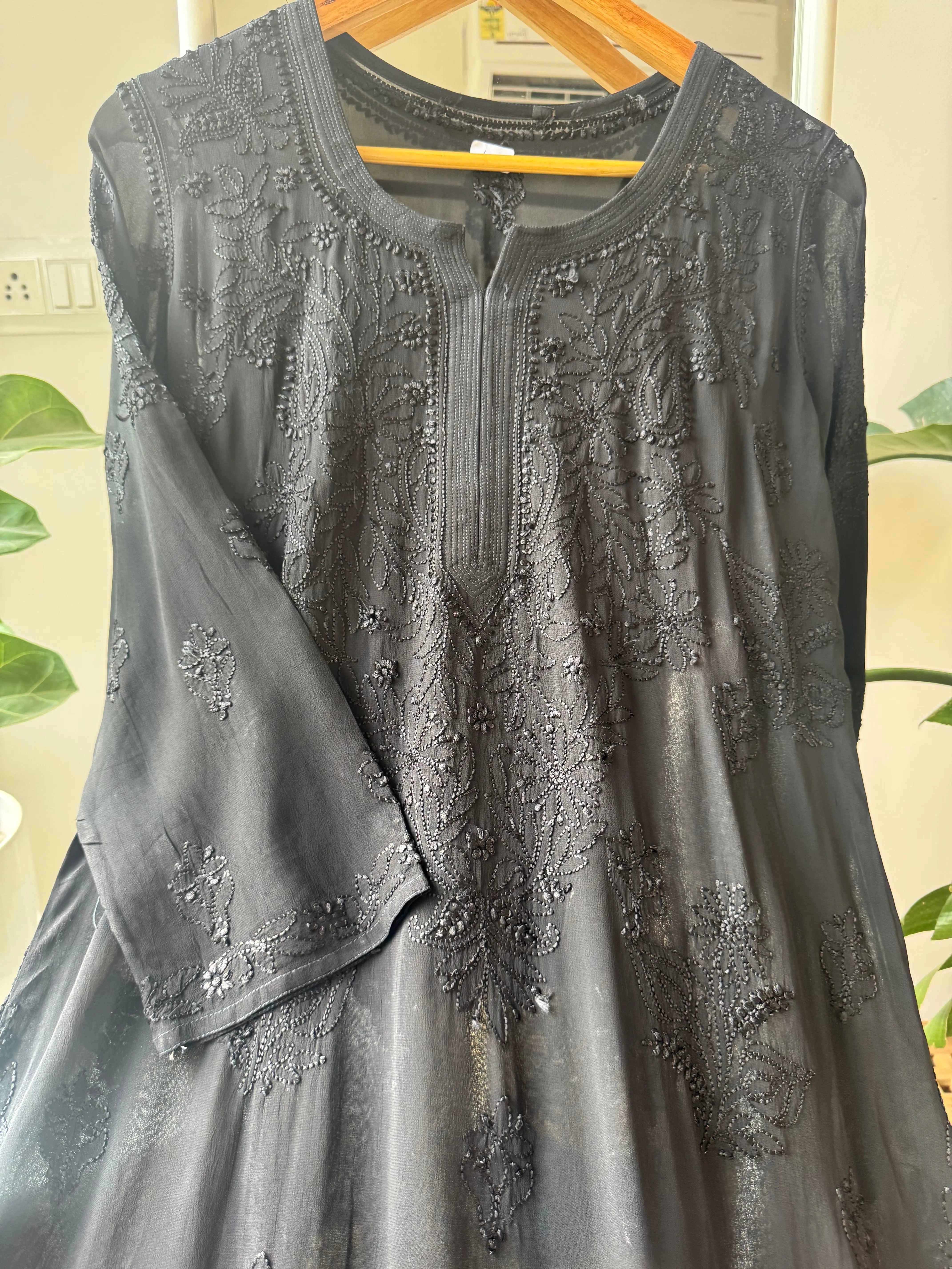 Viscose Kurti - Gala Booti- Black ARIAA CHIKANKARI