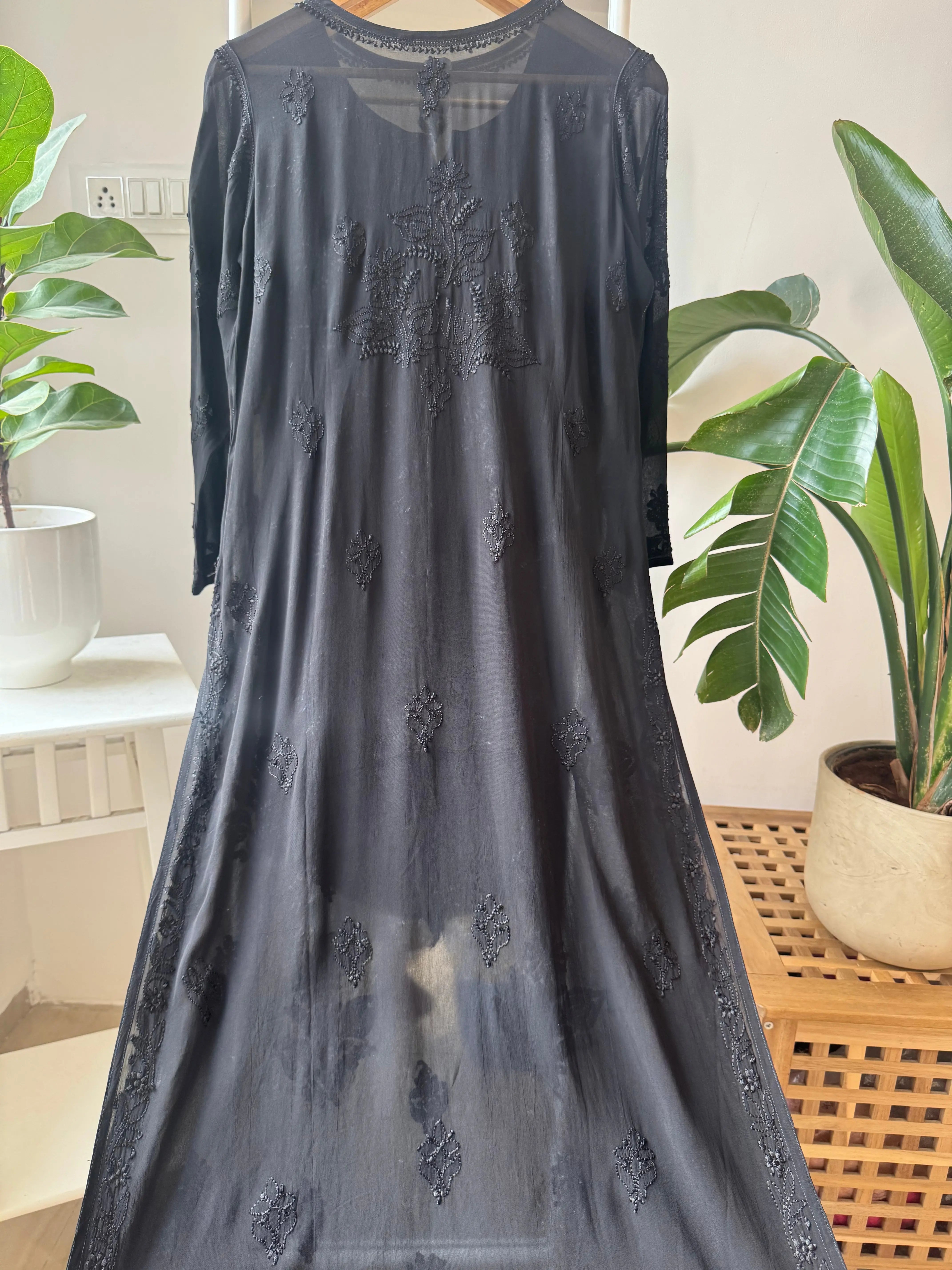 Viscose Kurti - Gala Booti- Black ARIAA CHIKANKARI