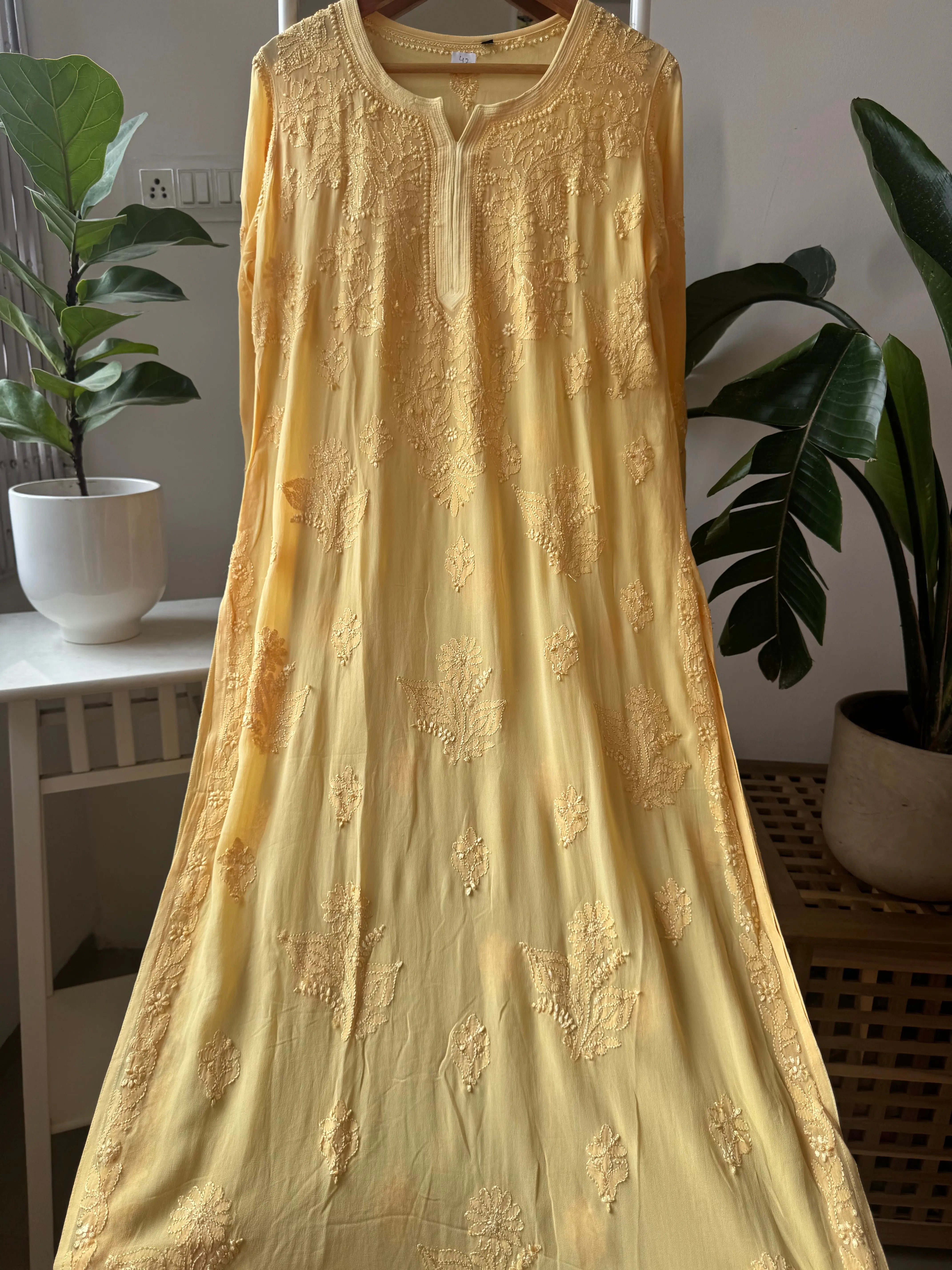 Viscose Kurti - Gala Booti- Yellow ARIAA CHIKANKARI