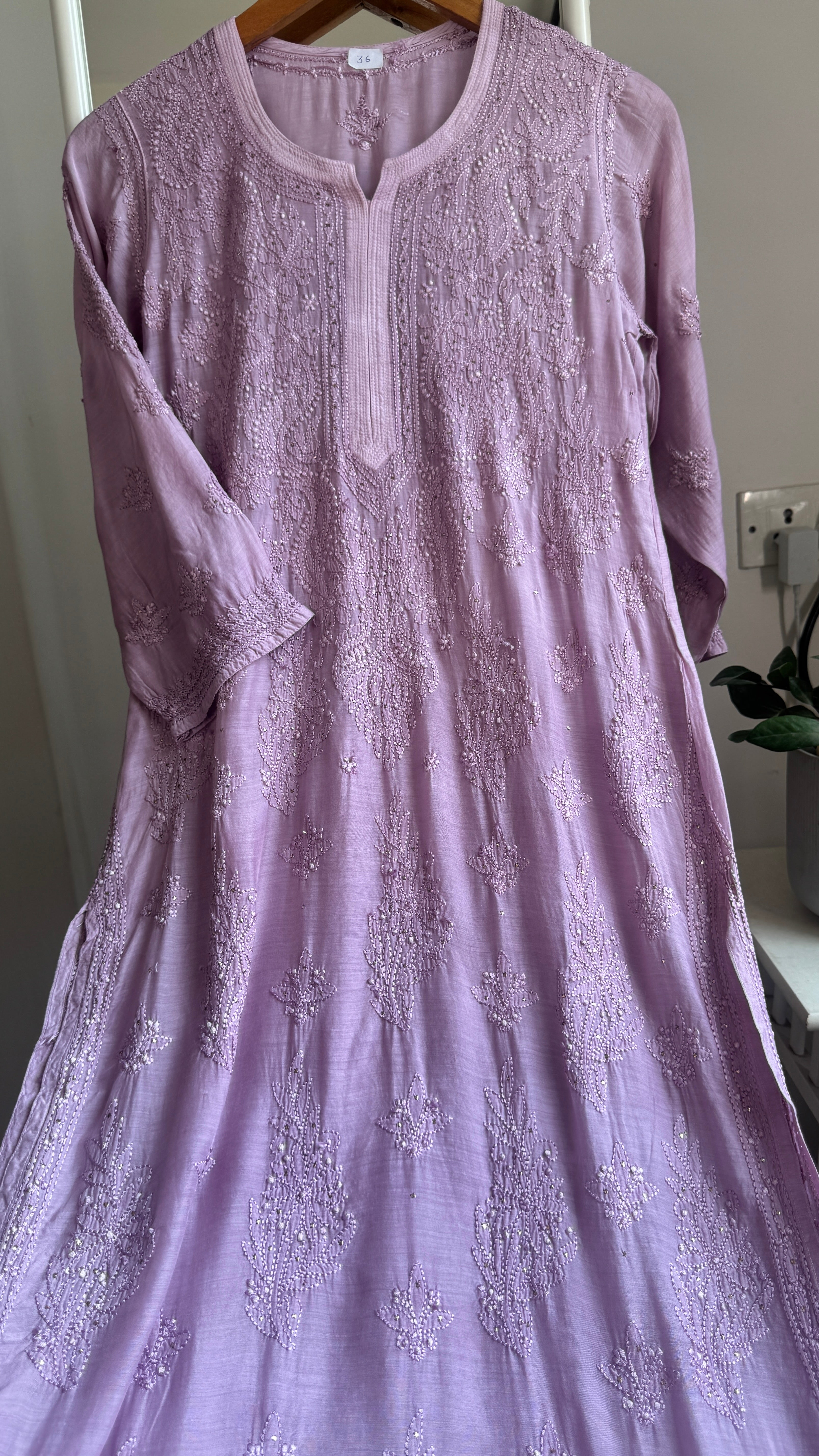 Muslin Chikankari Kurti with Mukaish work - Light Mauve - Aayat Collection