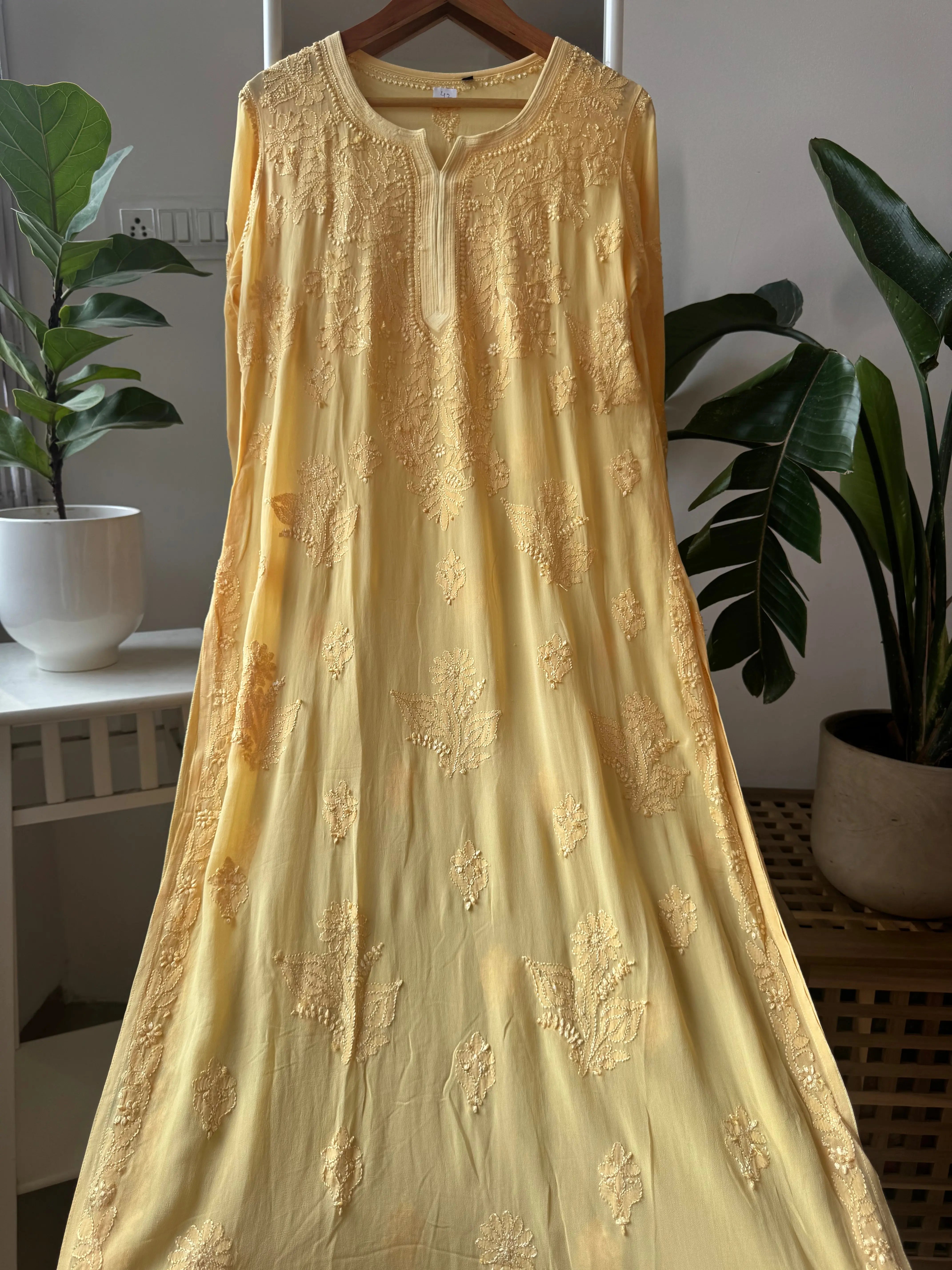 Viscose Kurti - Gala Booti- Yellow ARIAA CHIKANKARI