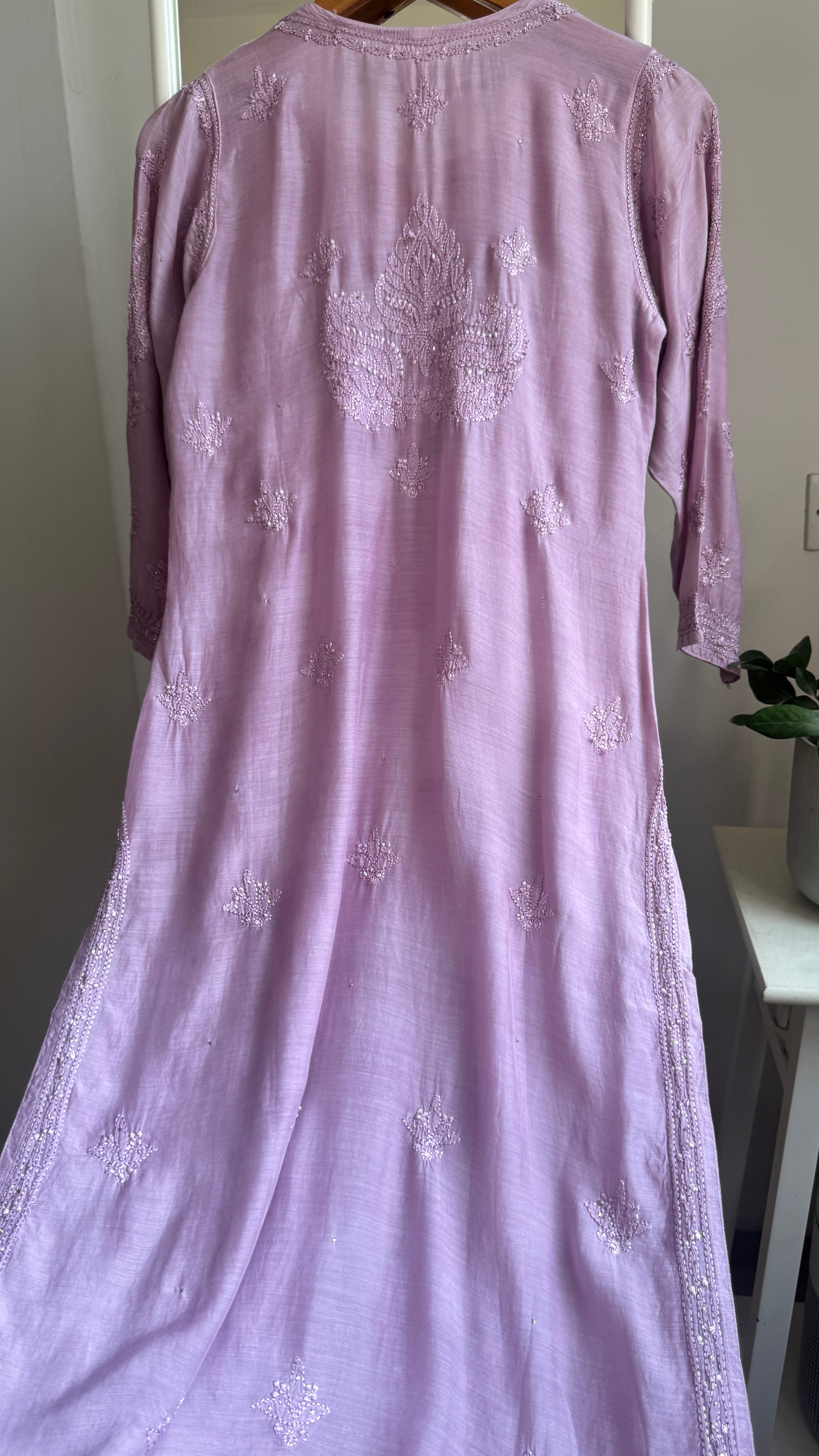 Muslin Chikankari Kurti with Mukaish work - Light Mauve - Aayat Collection