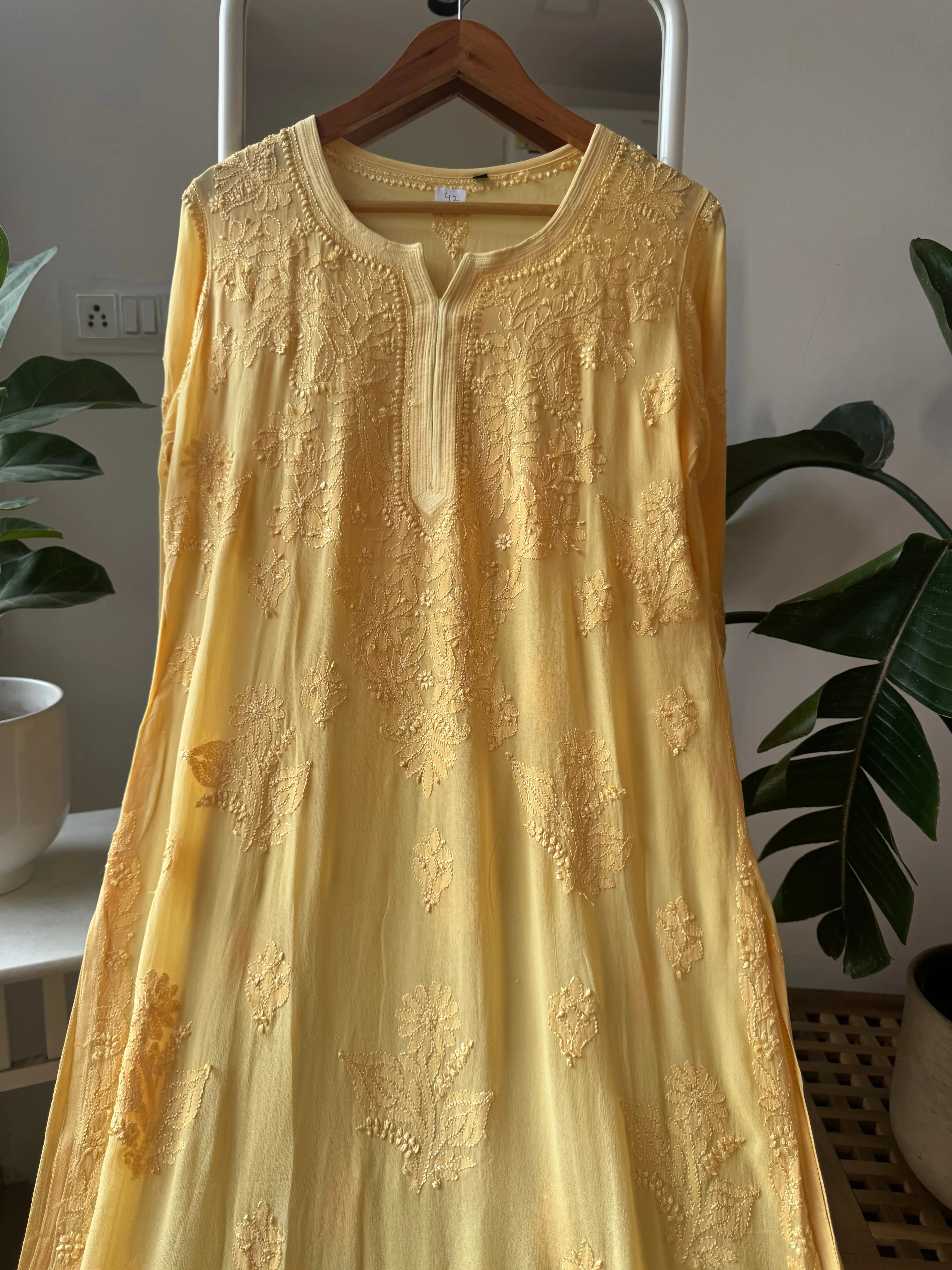 Viscose Kurti - Gala Booti- Yellow ARIAA CHIKANKARI