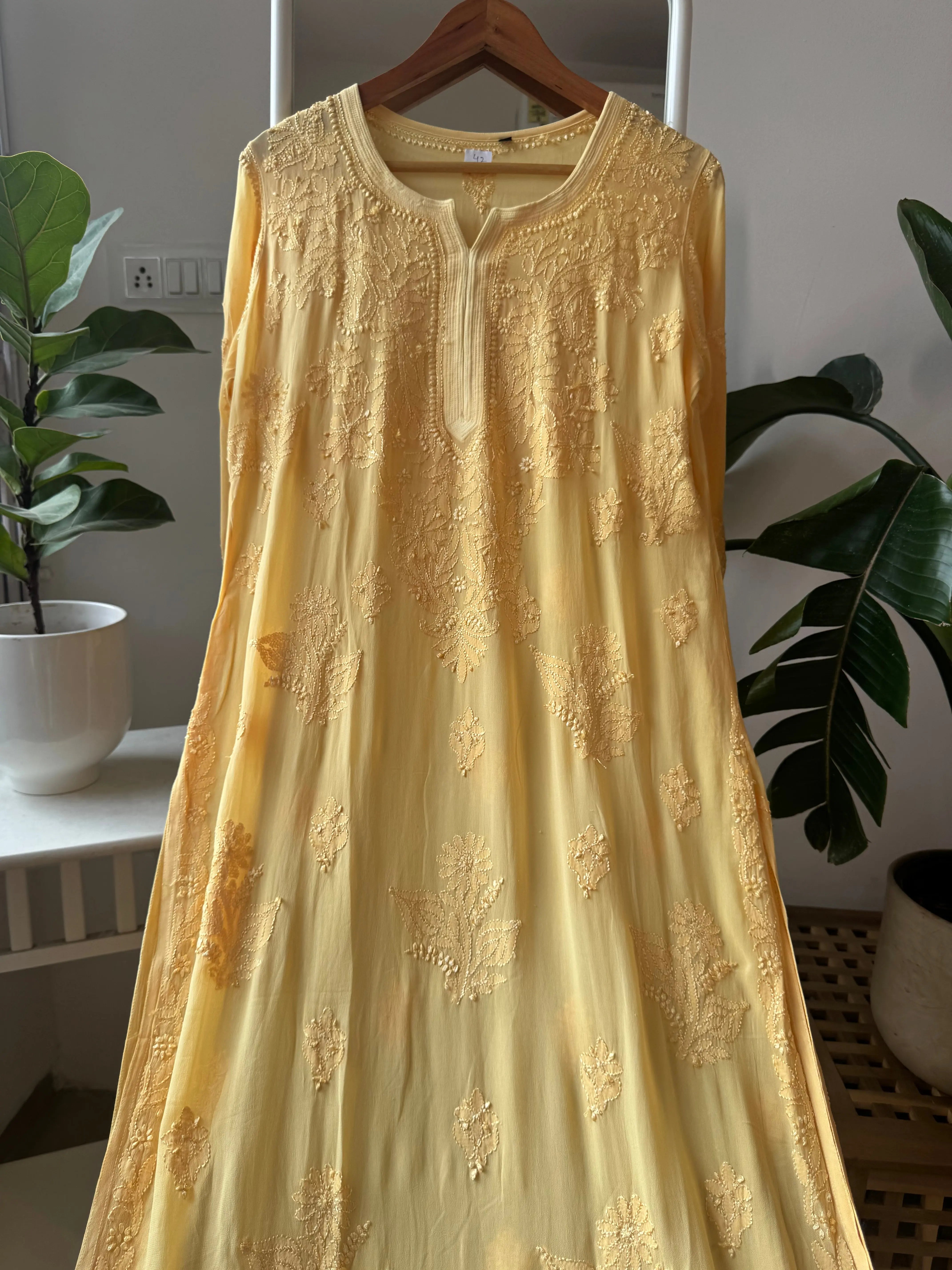 Viscose Kurti - Gala Booti- Yellow ARIAA CHIKANKARI