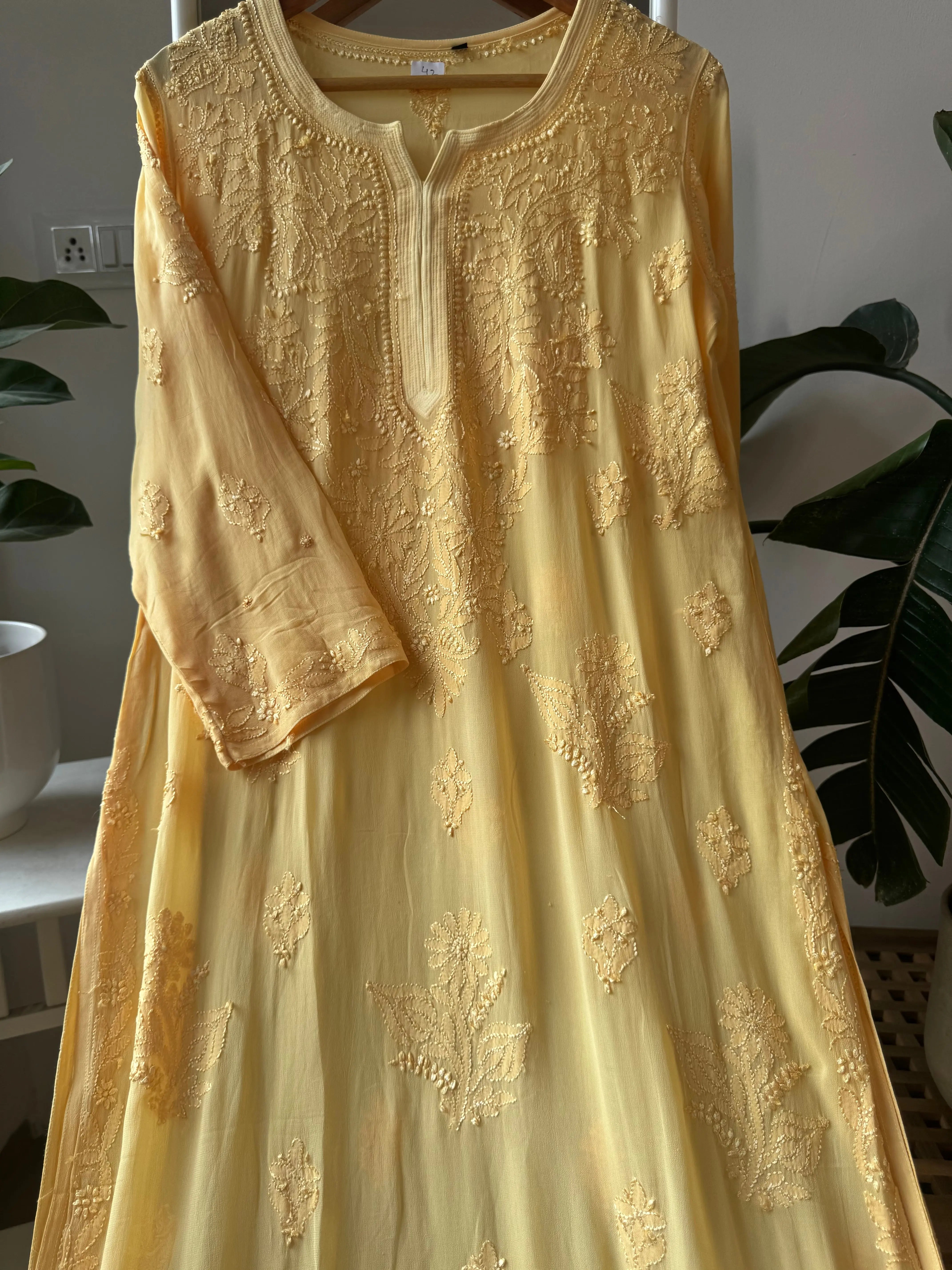 Viscose Kurti - Gala Booti- Yellow ARIAA CHIKANKARI