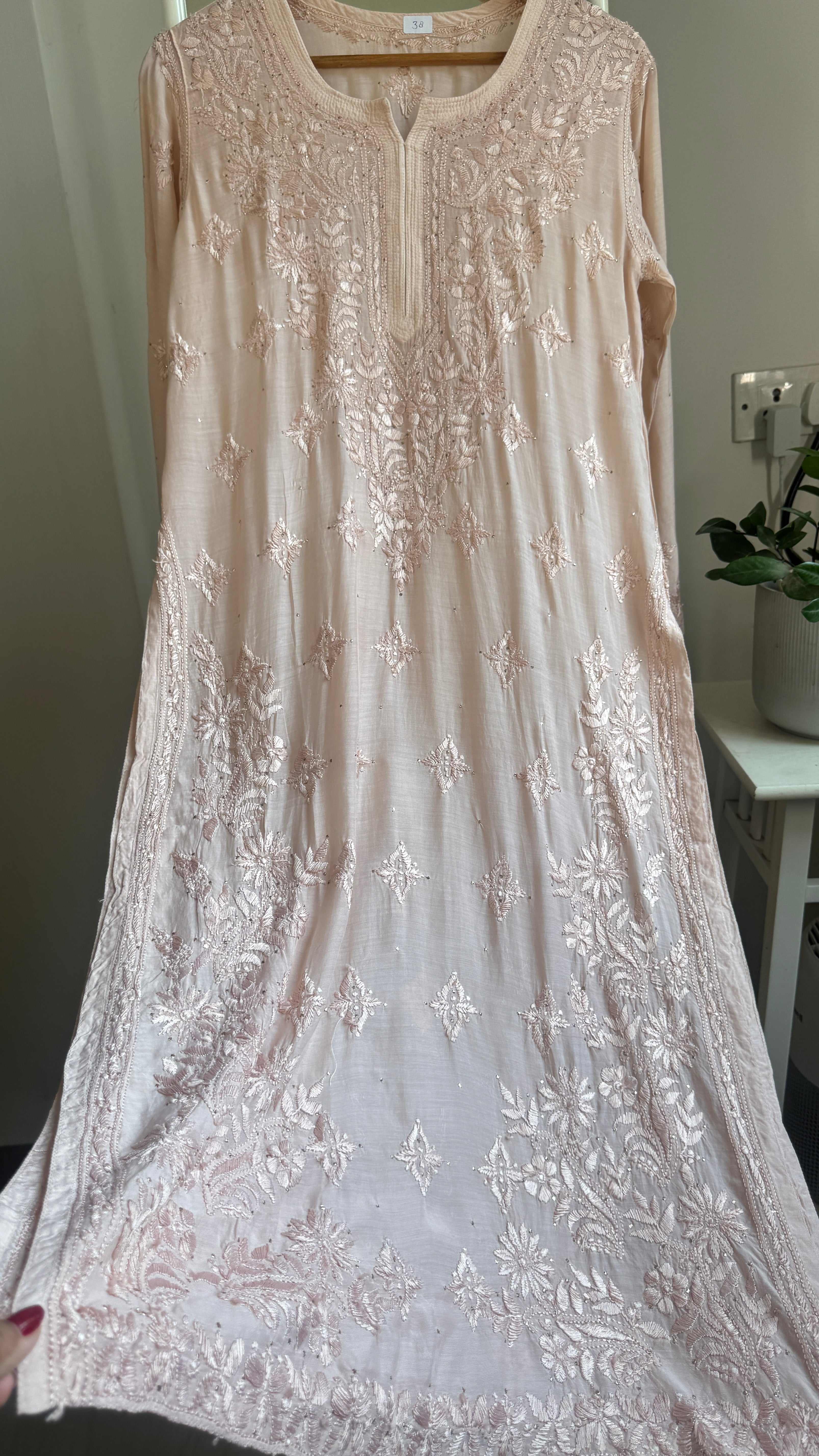 Muslin Chikankari Kurti with Mukaish work - Nude brown - Aayat Collection
