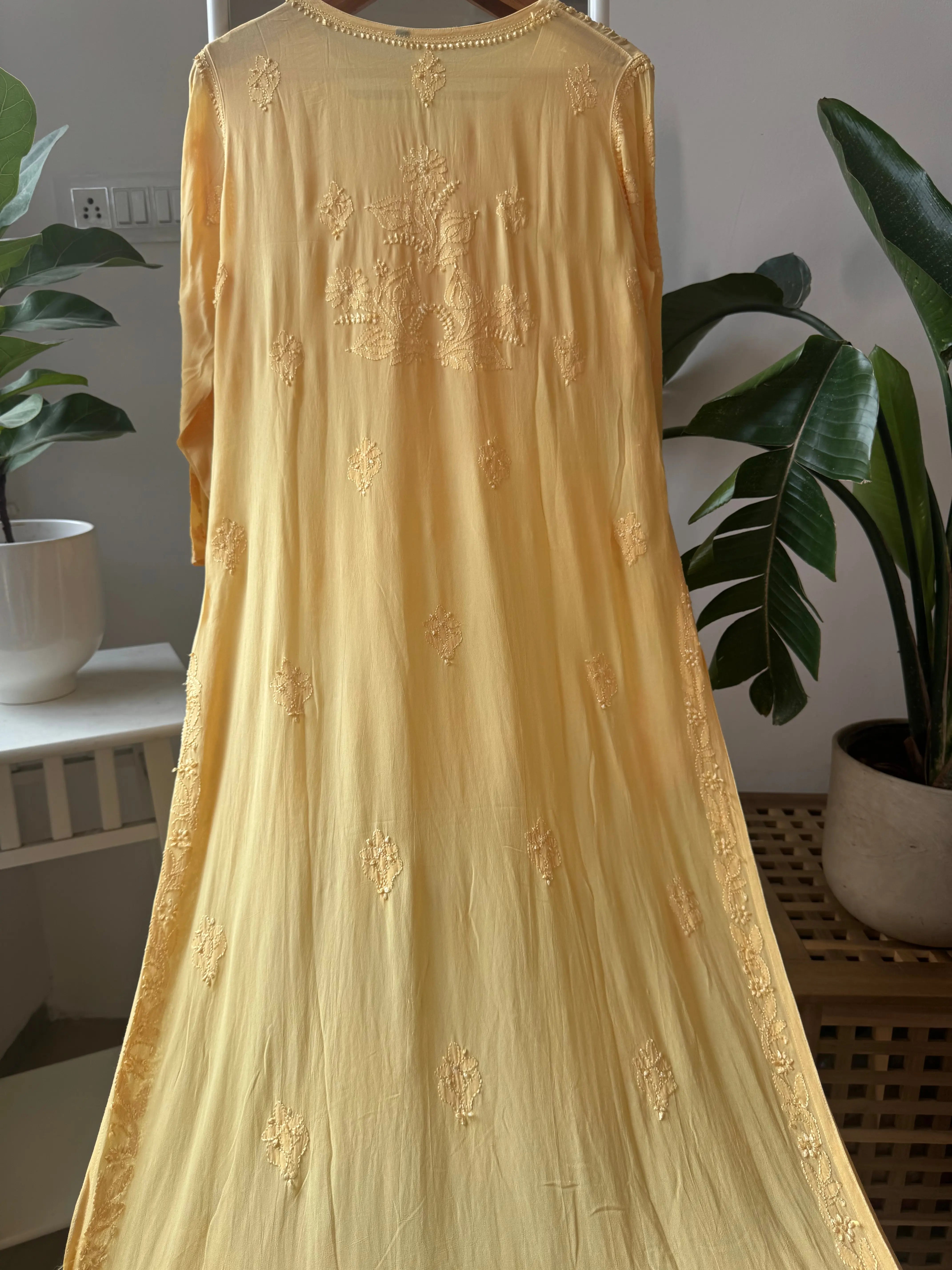 Viscose Kurti - Gala Booti- Yellow ARIAA CHIKANKARI