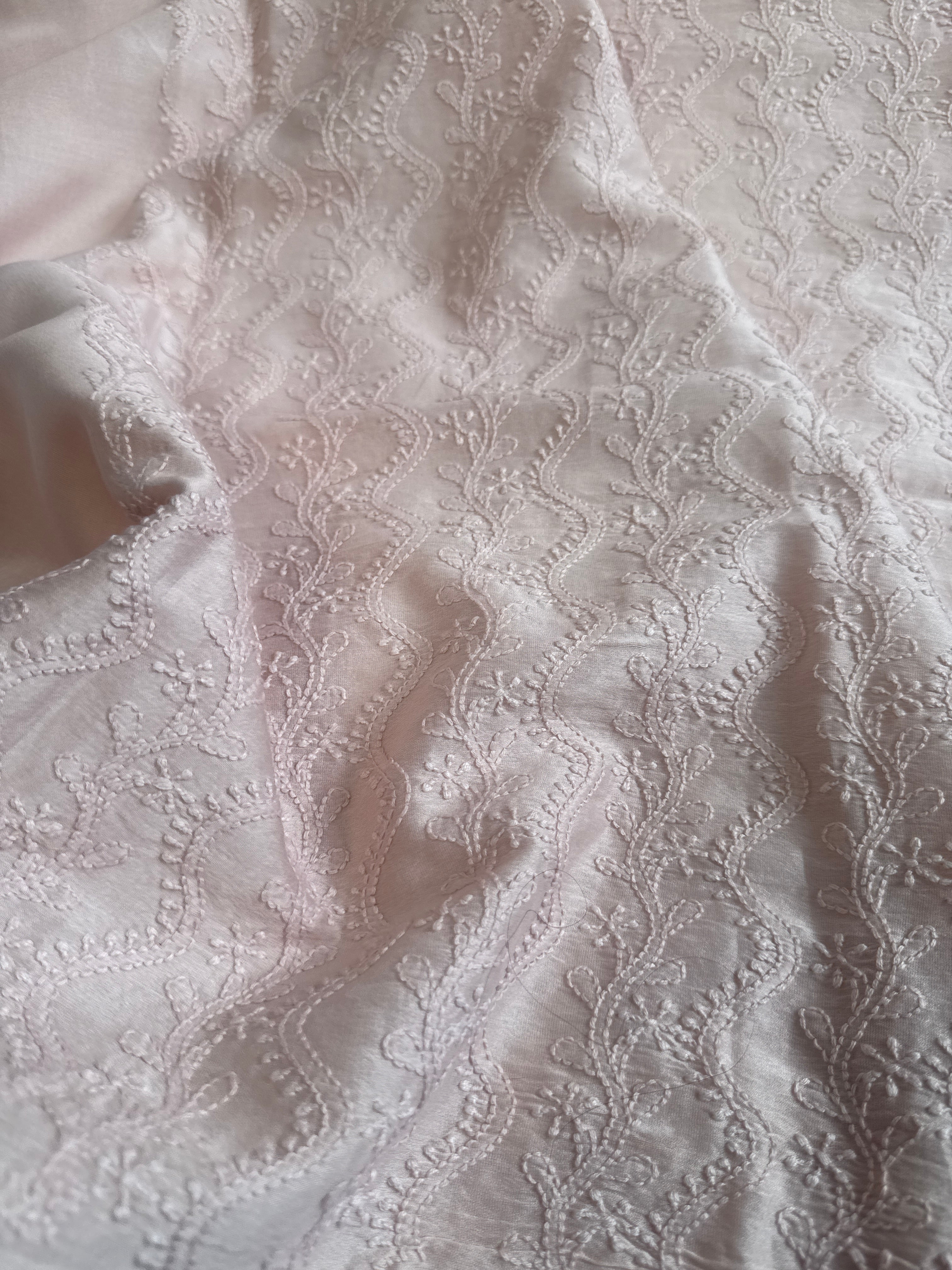 Chanderi Chikankari Kurta Length - Mens- Pale Pink