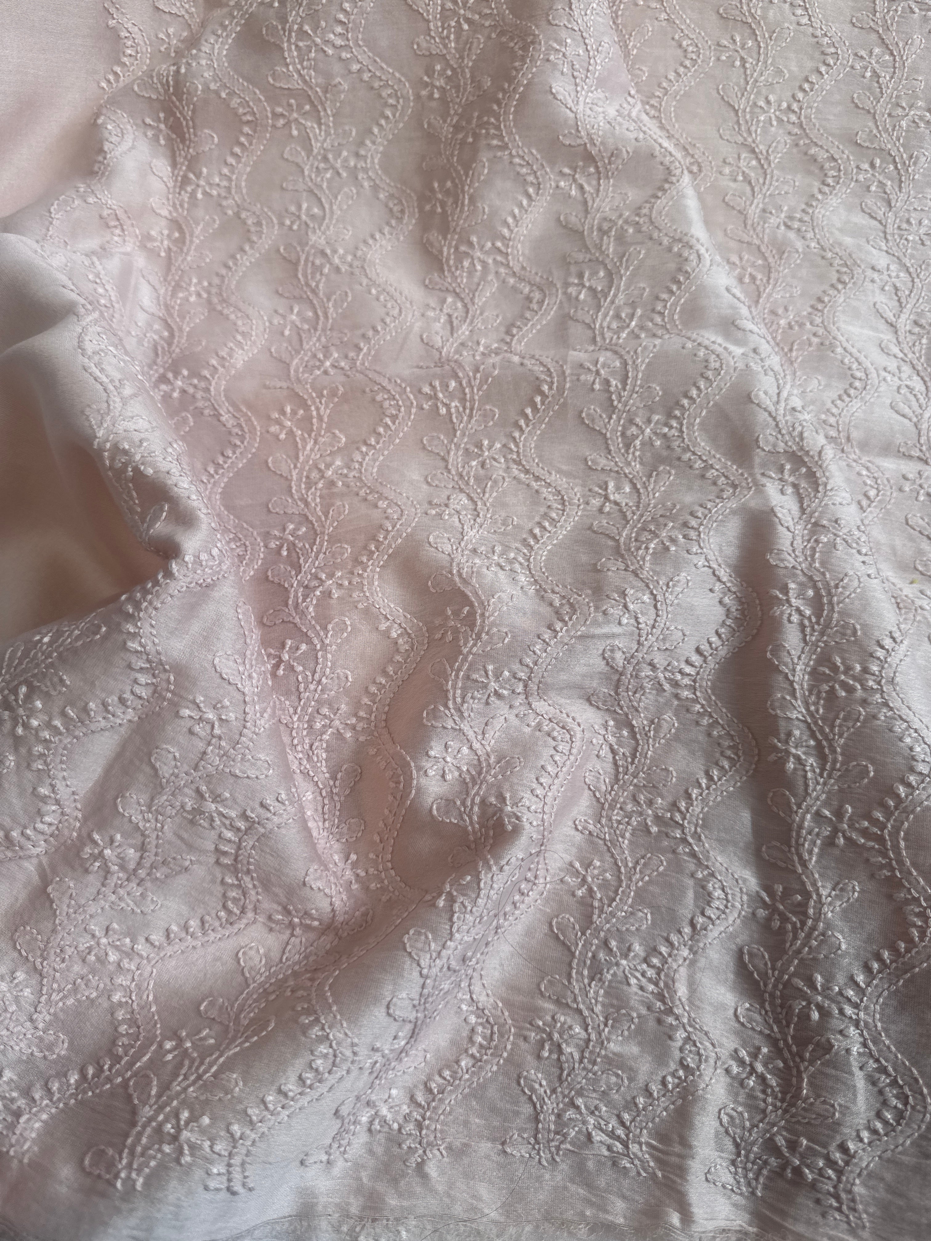 Chanderi Chikankari Kurta Length - Mens- Pale Pink