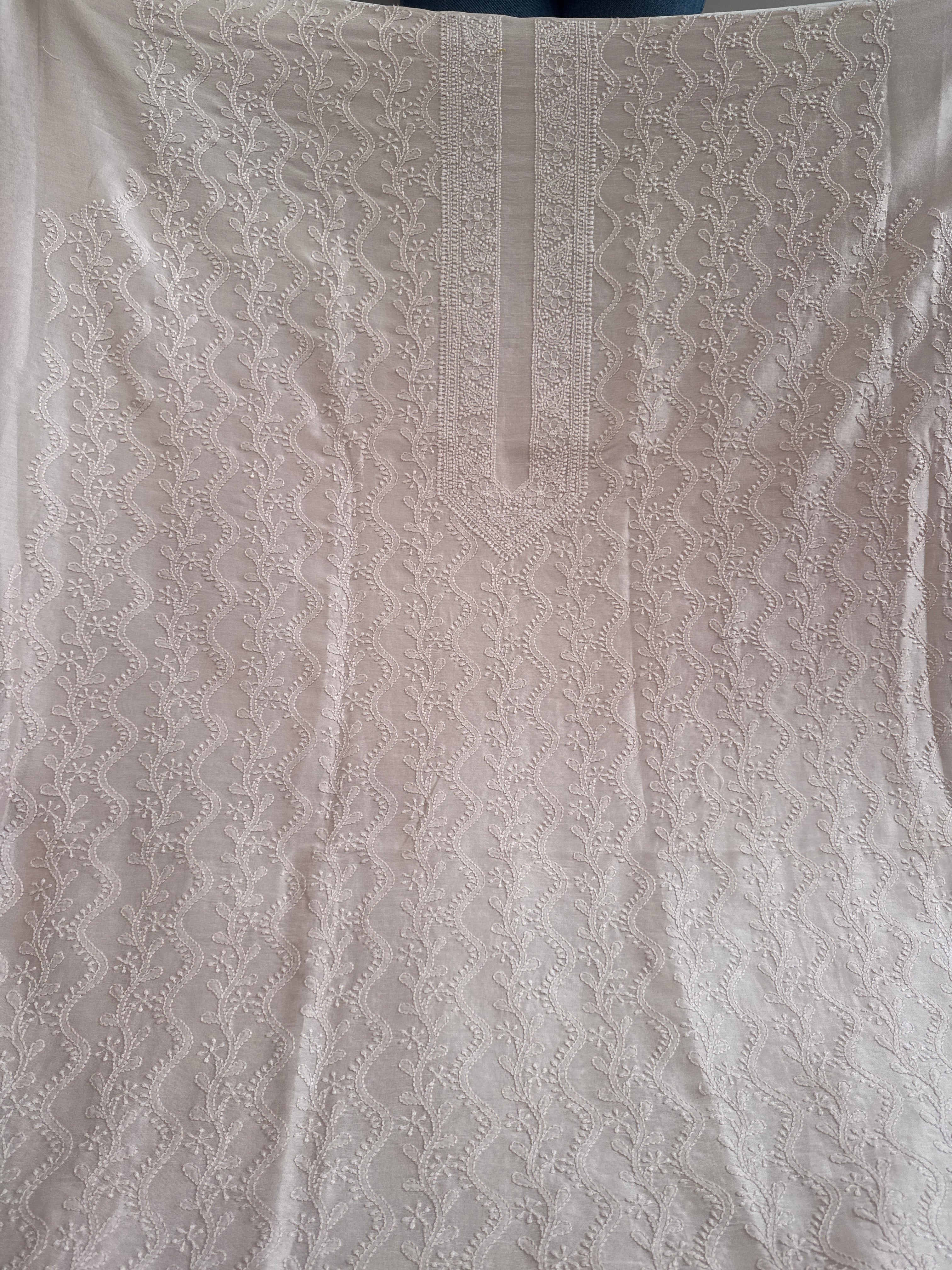 Chanderi Chikankari Kurta Length - Mens- Pale Pink