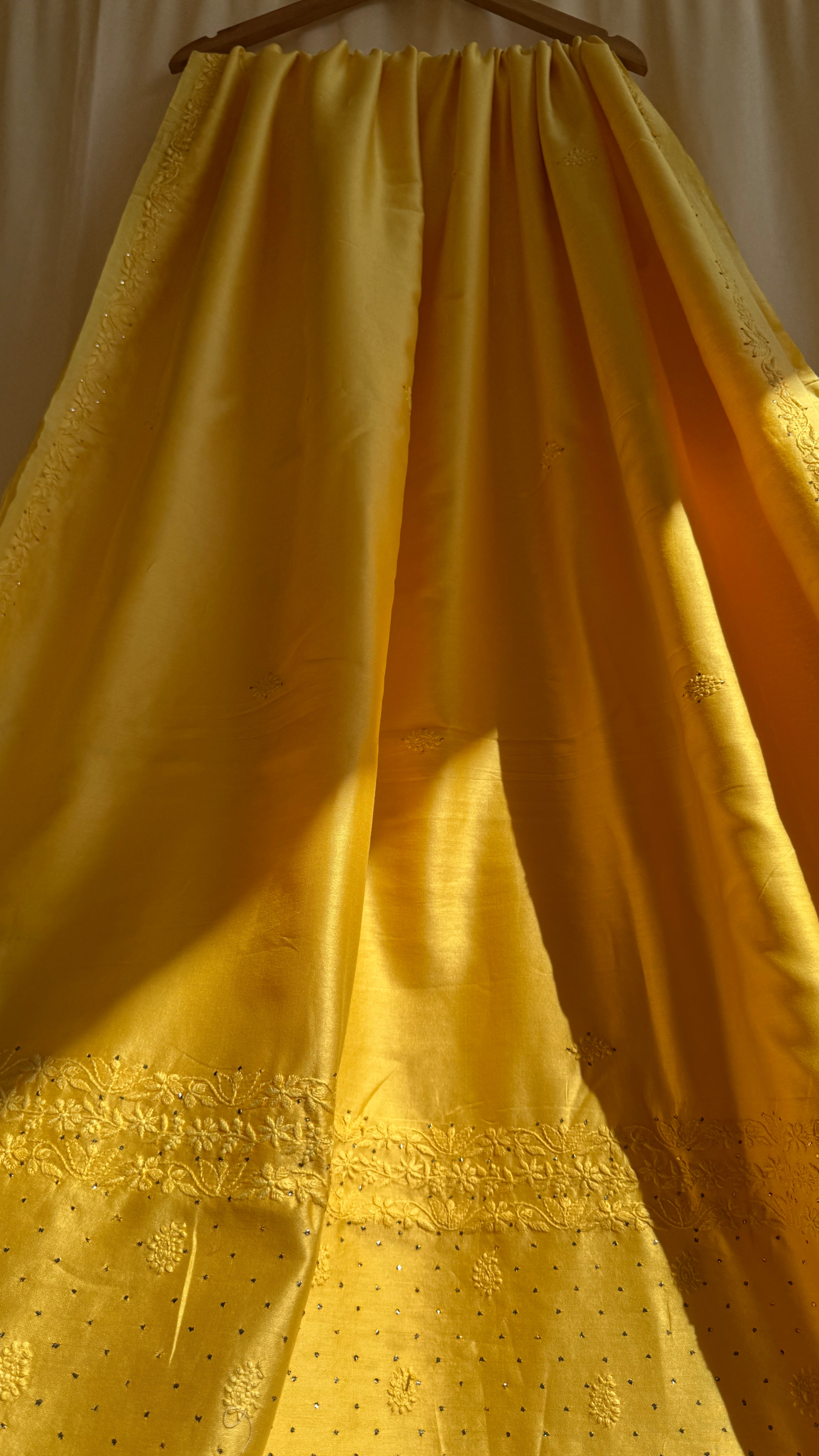 Chanderi Chikankari saree in Yellow