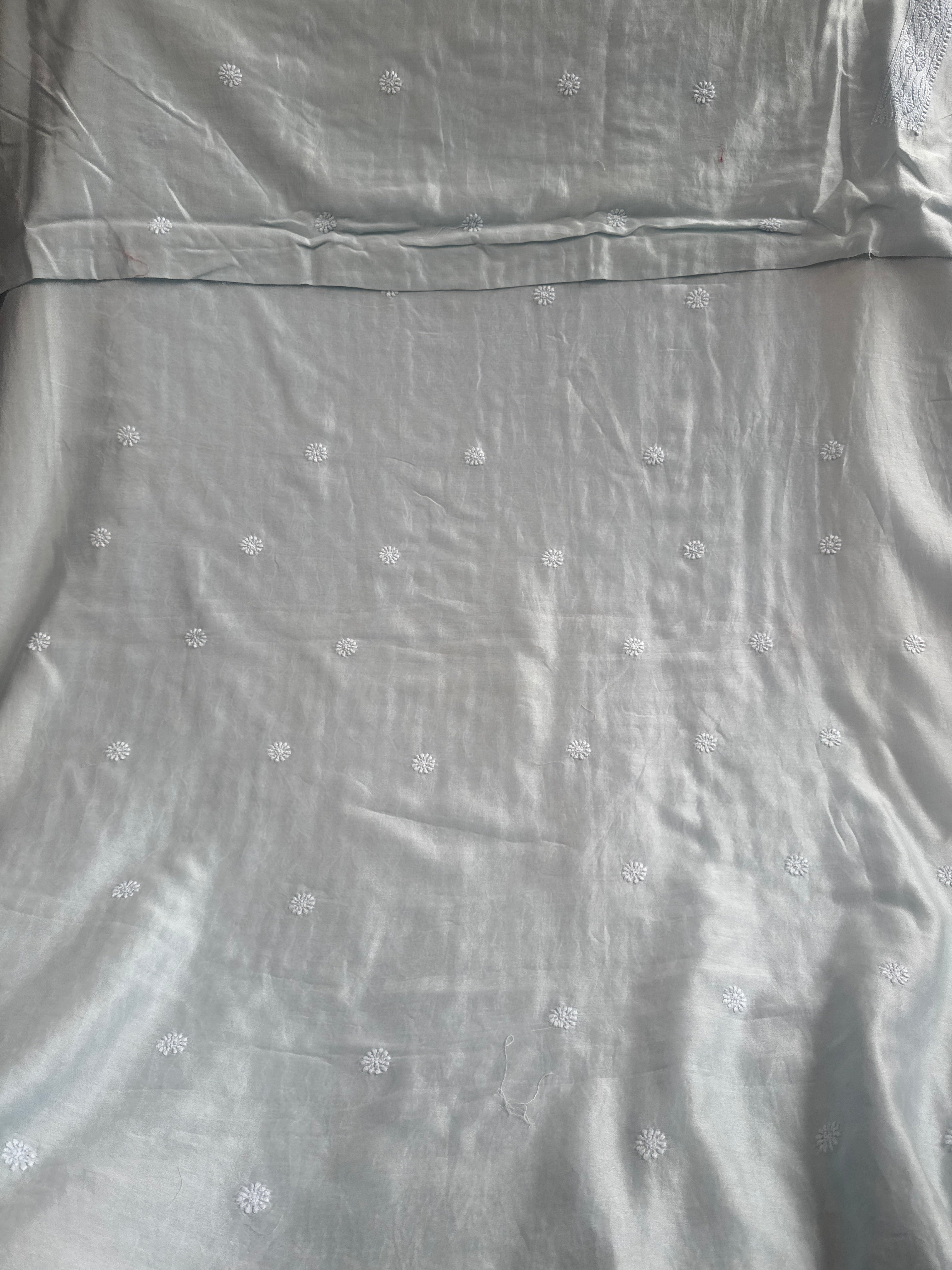 Chanderi Chikankari Kurta Length - Mens- Blue