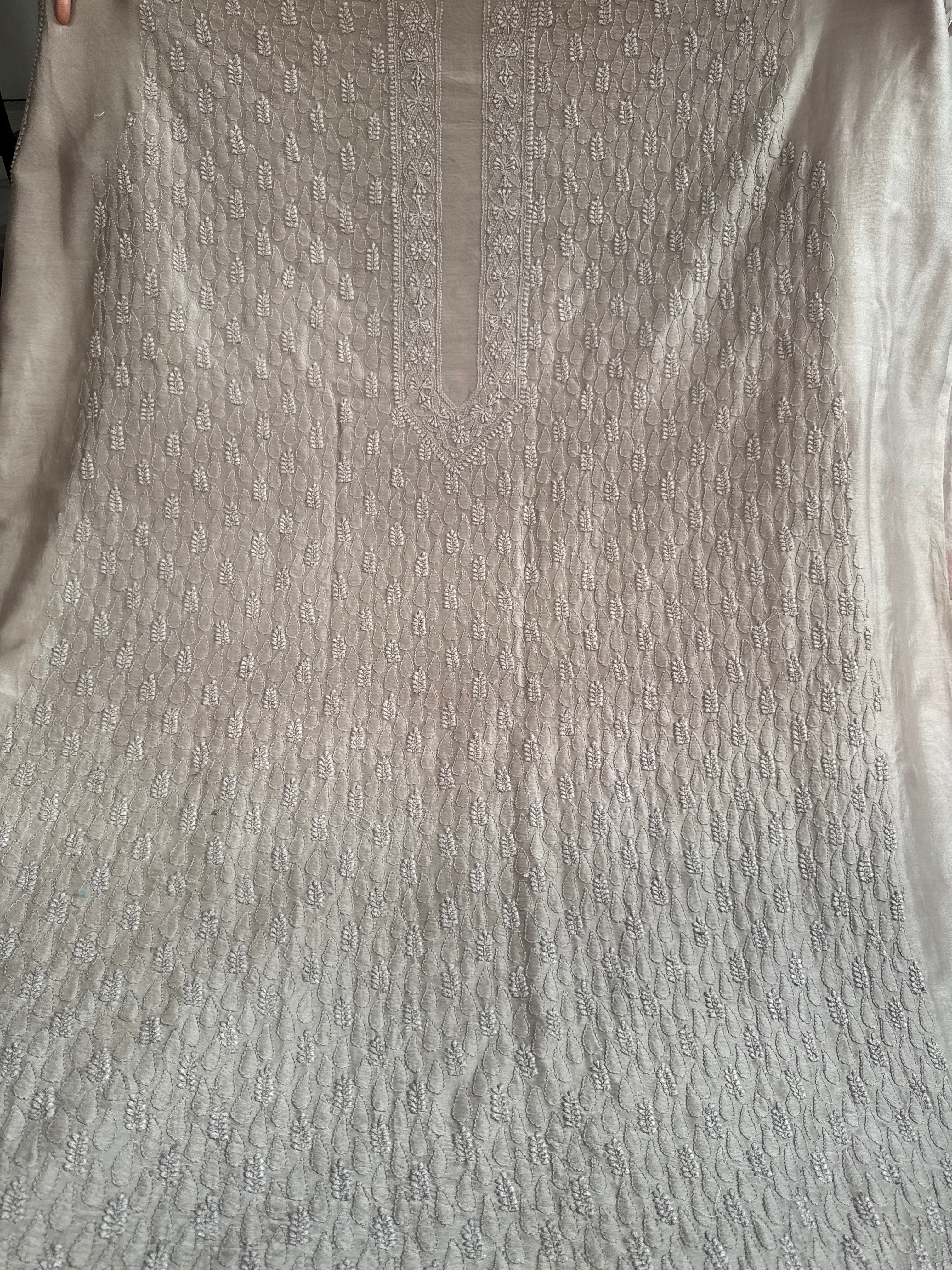 Chanderi Chikankari Kurta Length - Mens- Beige