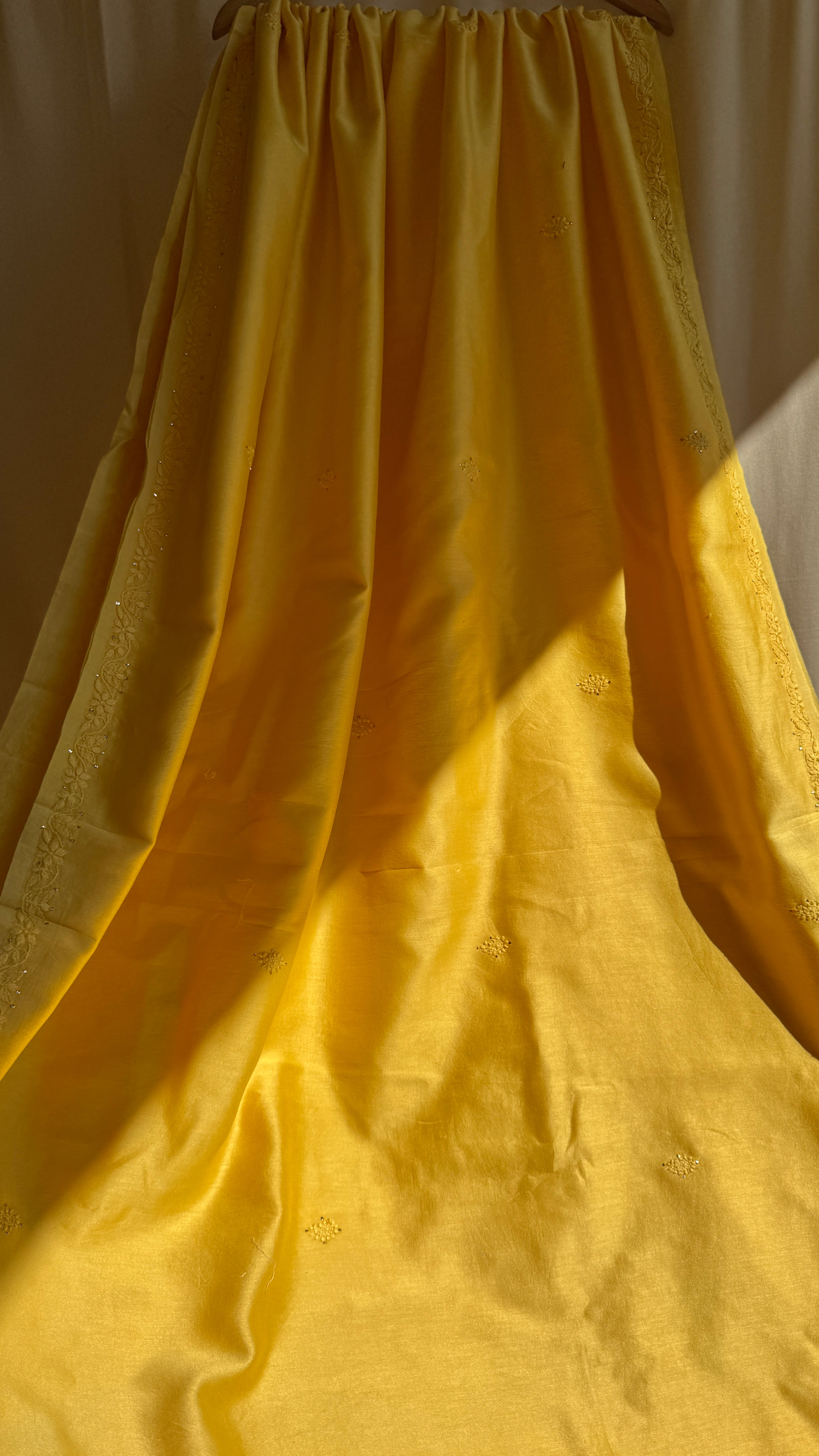 Chanderi Chikankari saree in Yellow