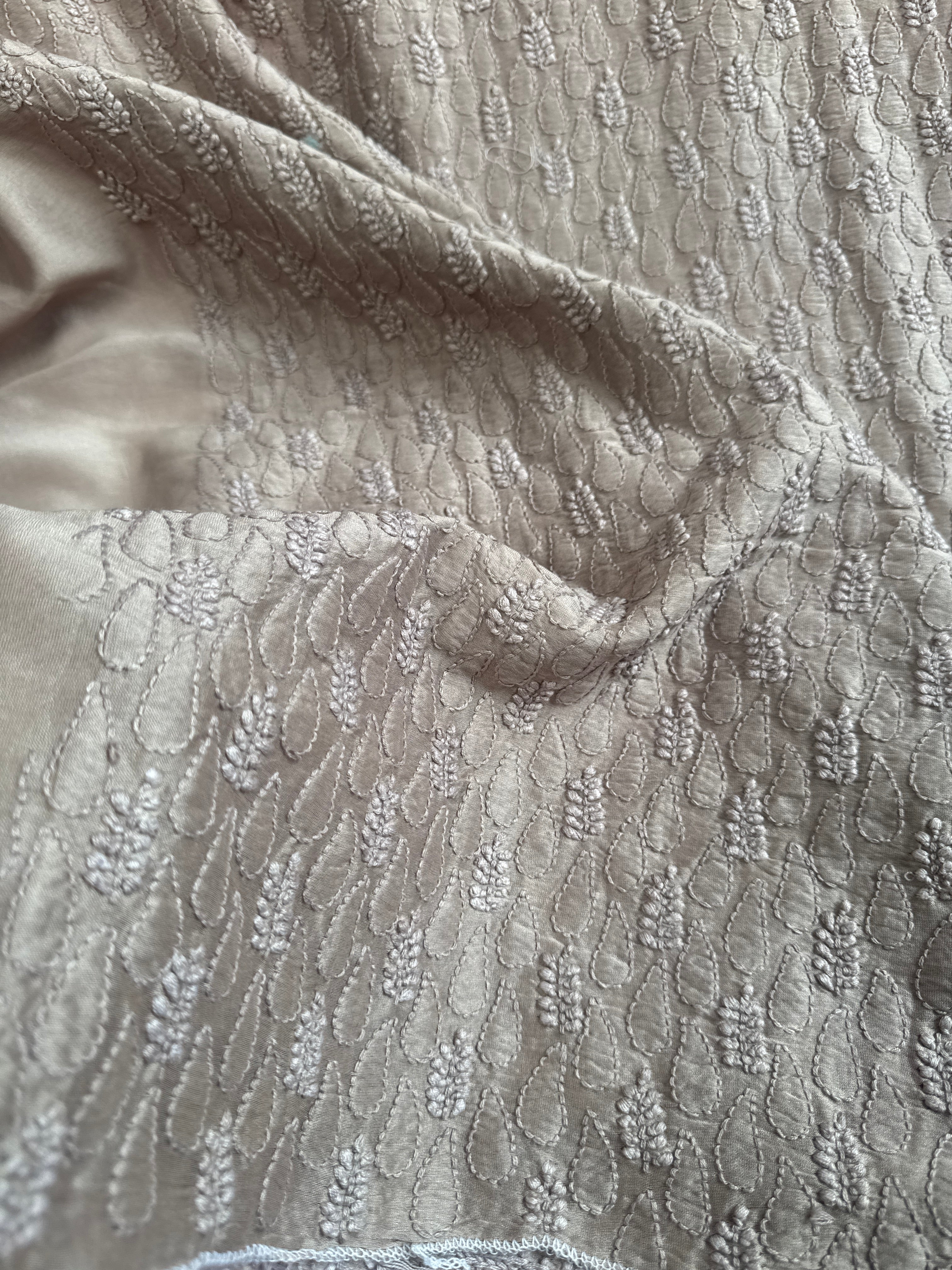 Chanderi Chikankari Kurta Length - Mens- Beige