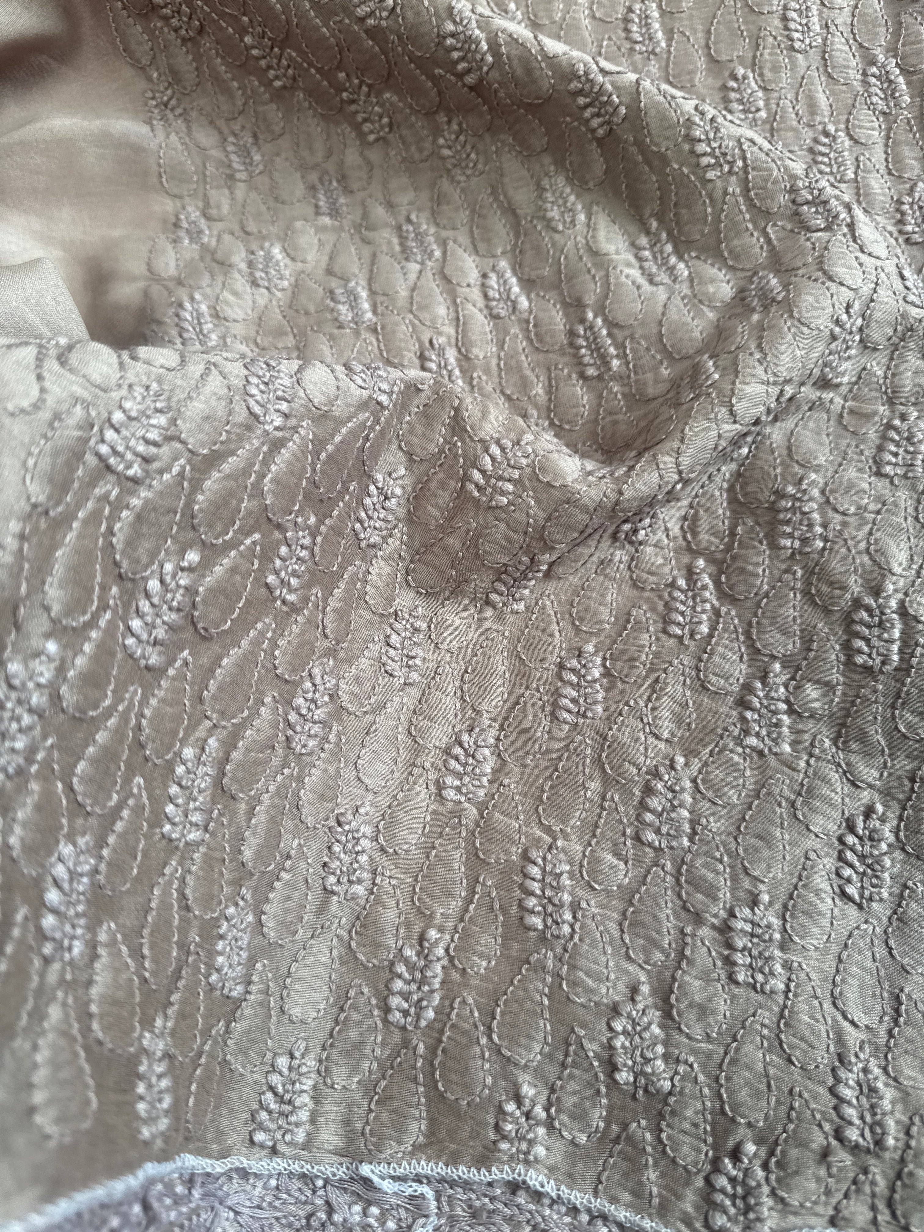 Chanderi Chikankari Kurta Length - Mens- Beige