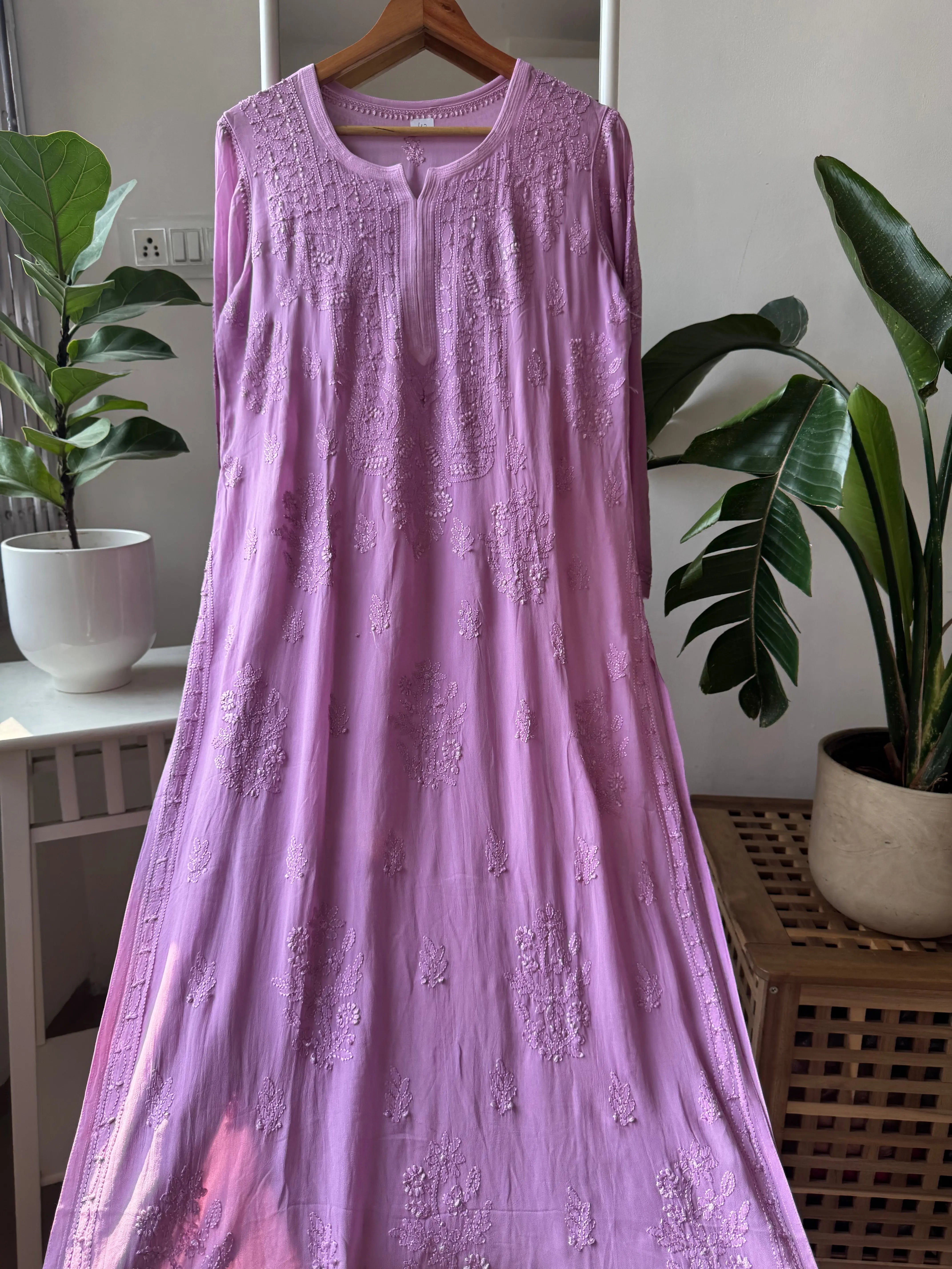 Viscose Kurti - Gala Booti- Lilac ARIAA CHIKANKARI