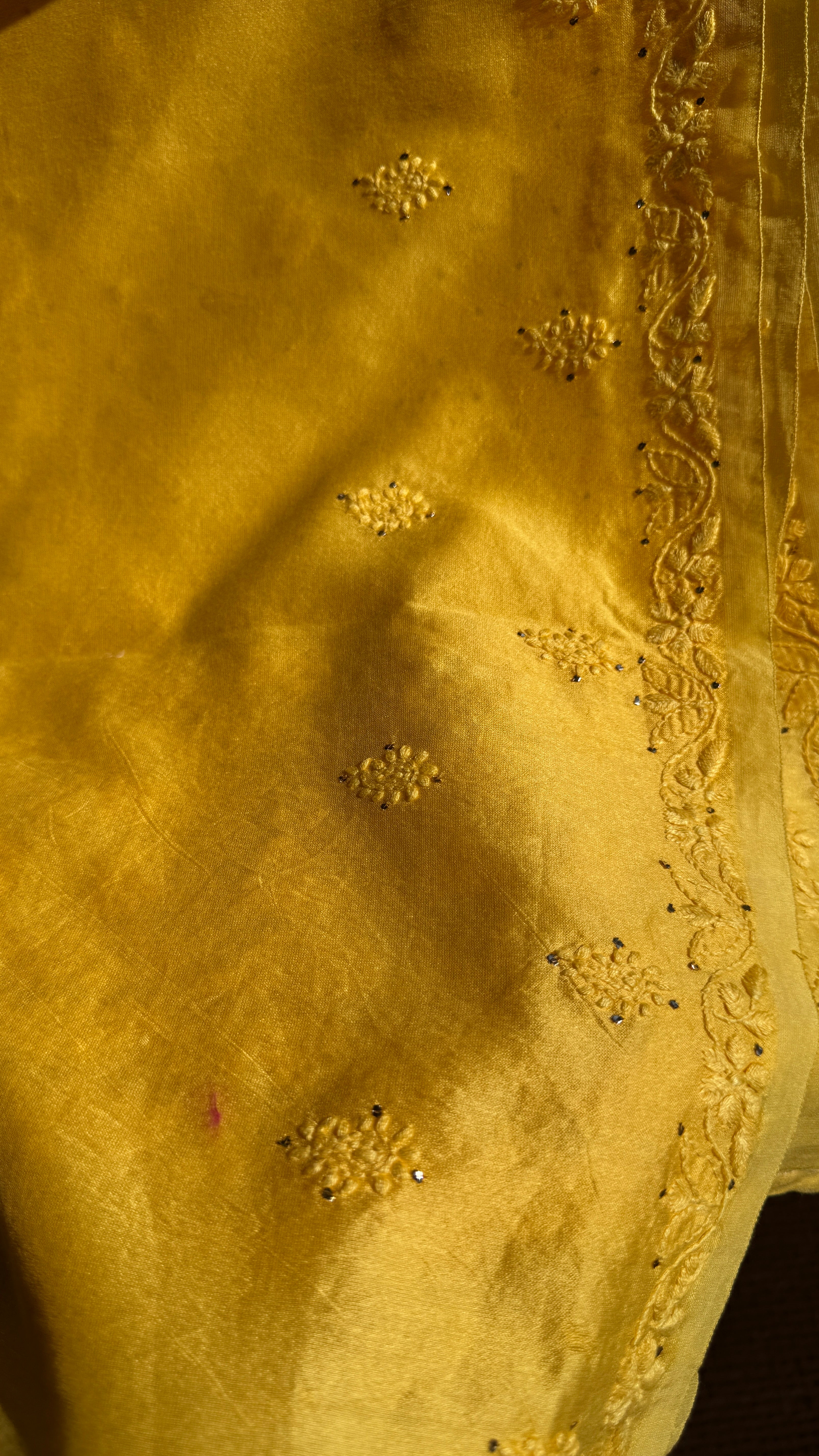 Chanderi Chikankari saree in Yellow