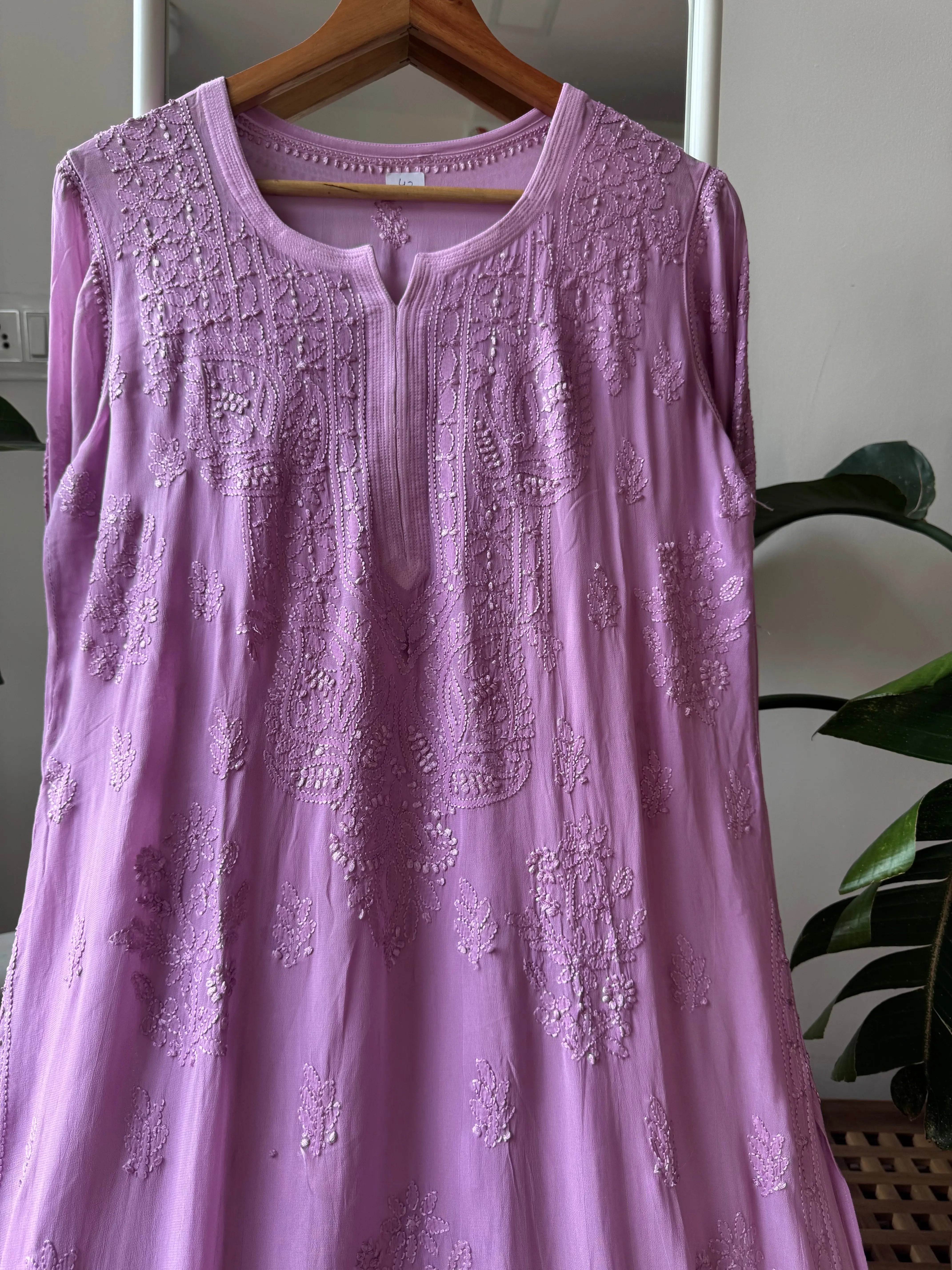 Viscose Kurti - Gala Booti- Lilac ARIAA CHIKANKARI