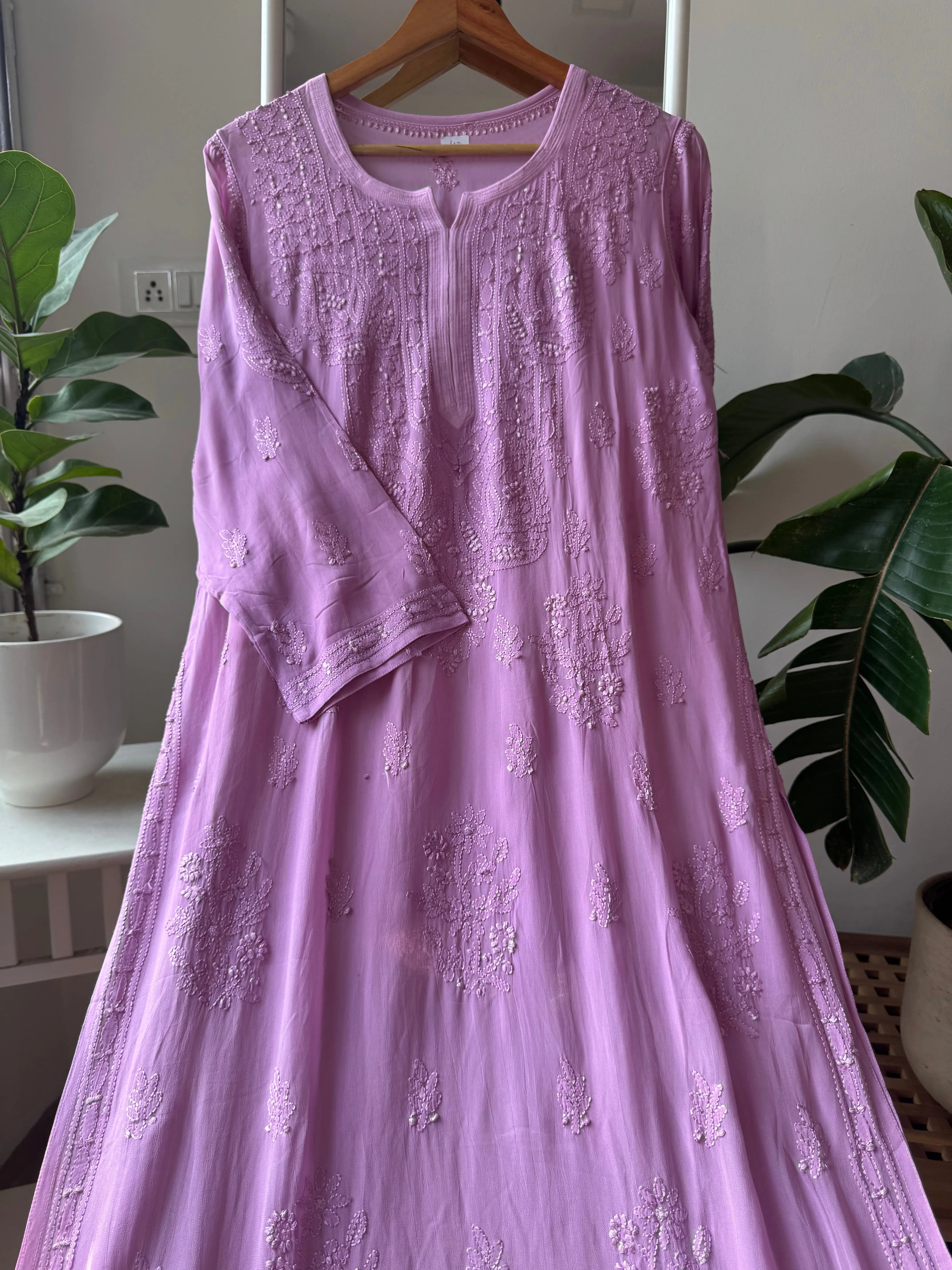 Viscose Kurti - Gala Booti- Lilac ARIAA CHIKANKARI