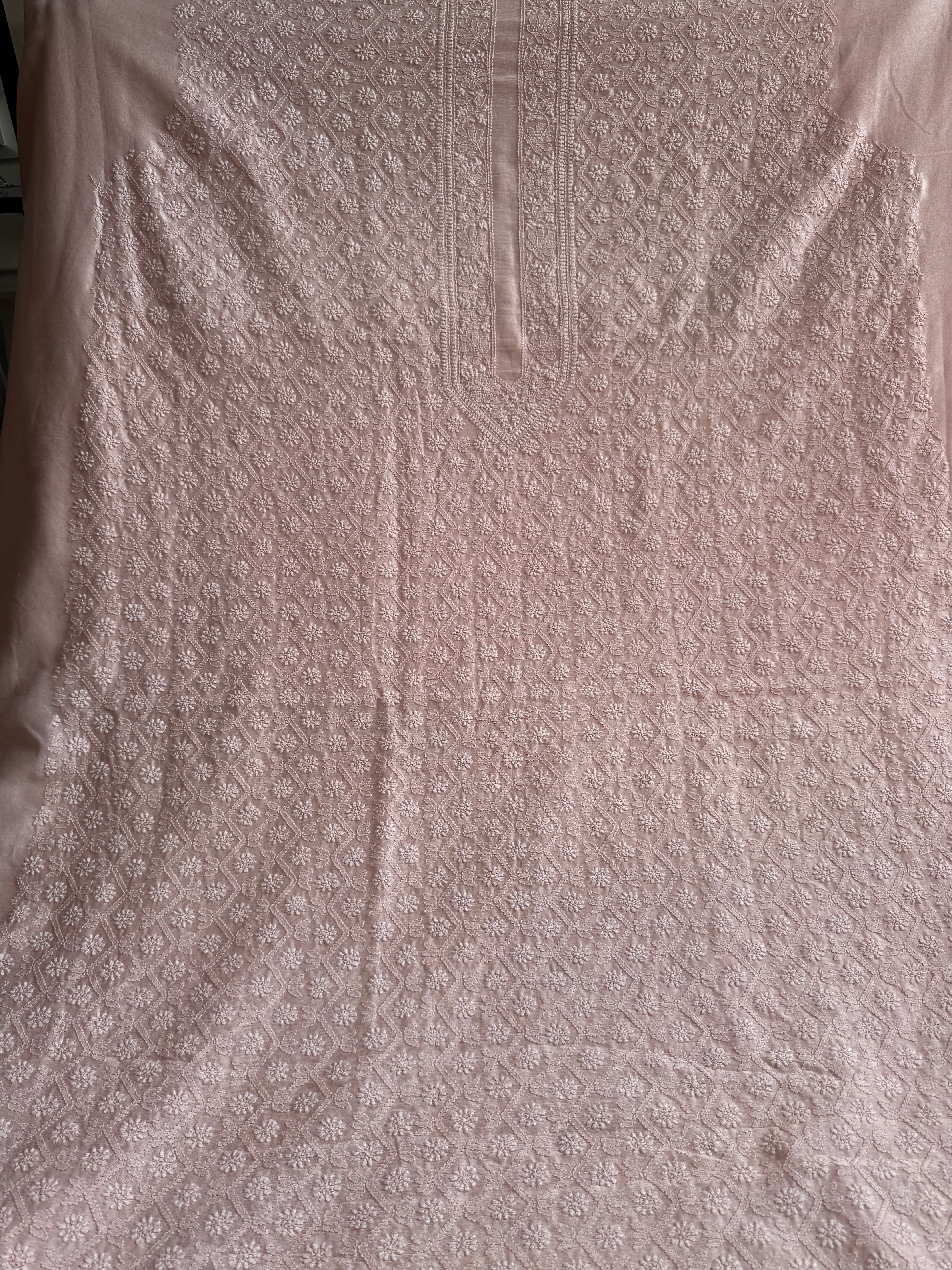 Chanderi Chikankari Kurta Length - Mens- Pale Pink