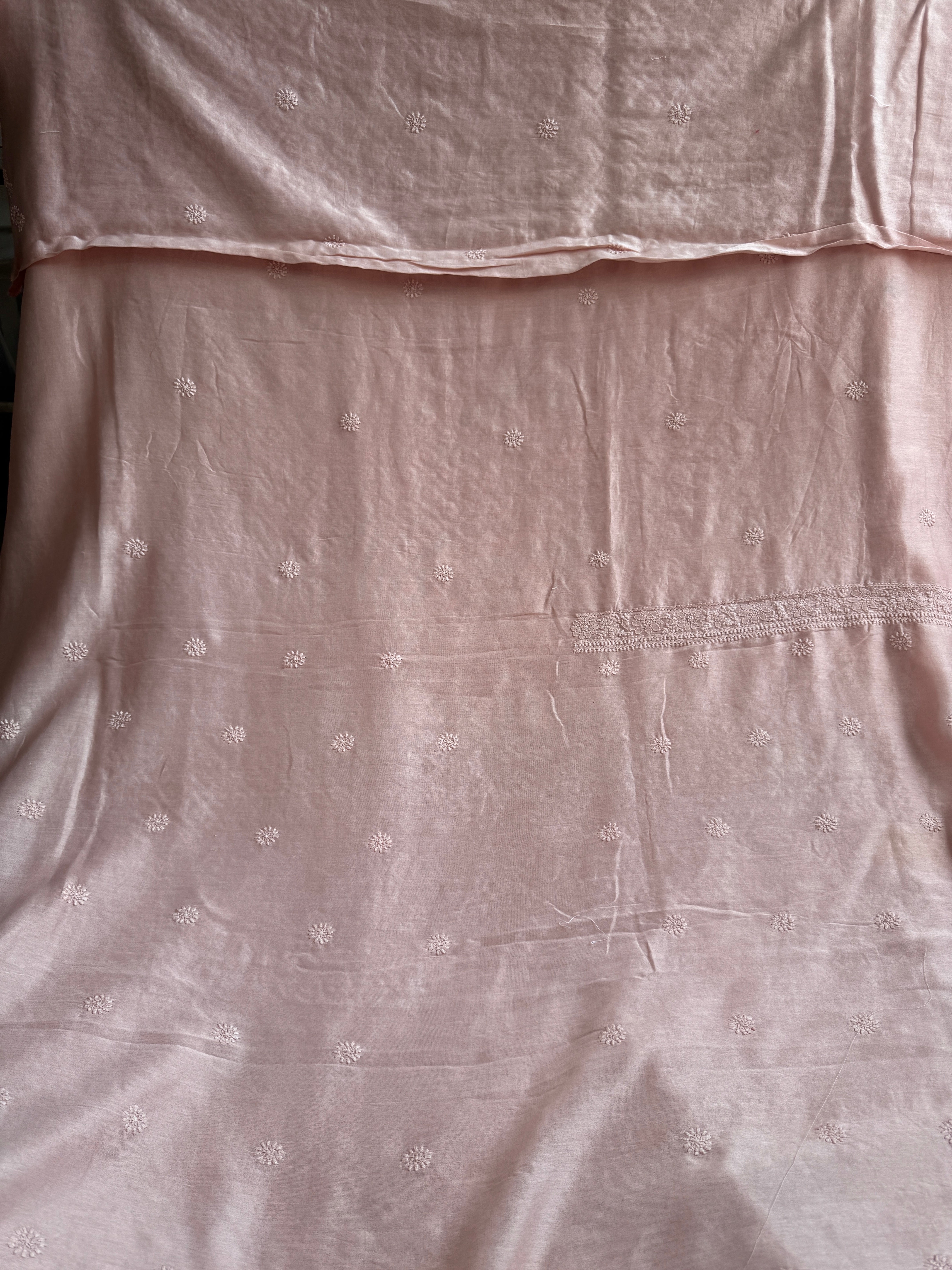 Chanderi Chikankari Kurta Length - Mens- Pale Pink