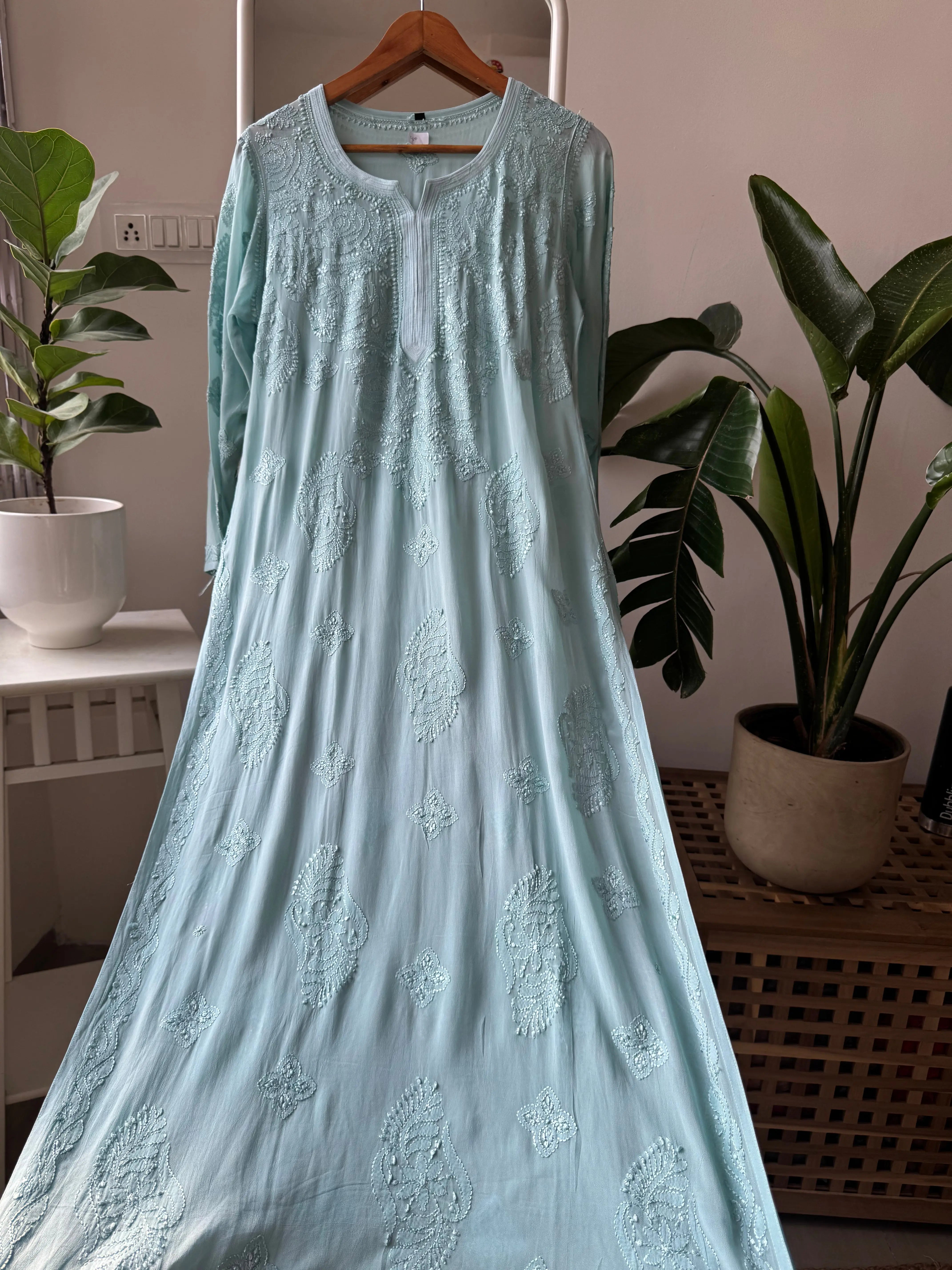 Viscose Kurti - Gala Booti- Tiffany Green ARIAA CHIKANKARI