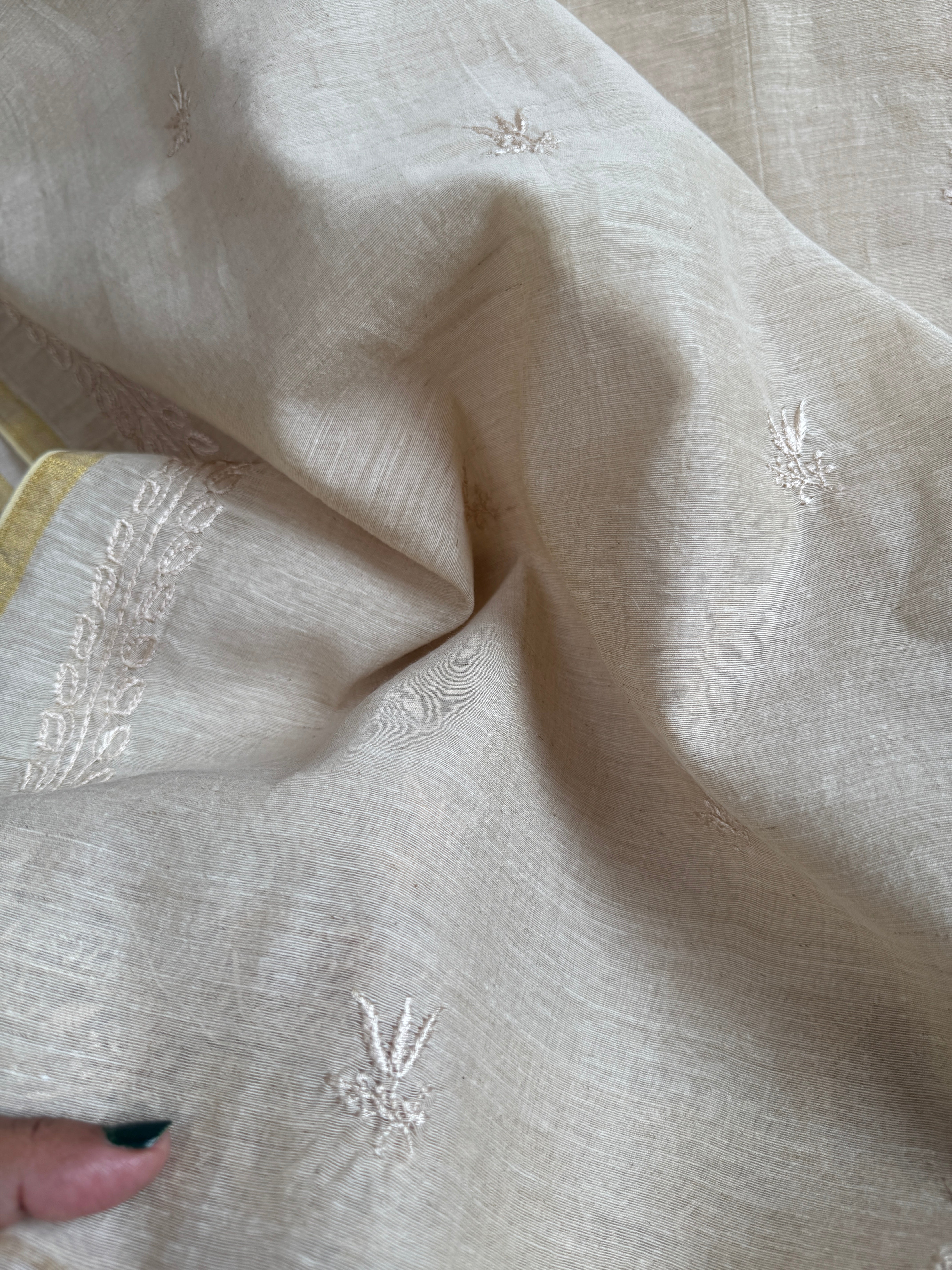 Khadi Cotton Chikankari Kurta Length - Mens