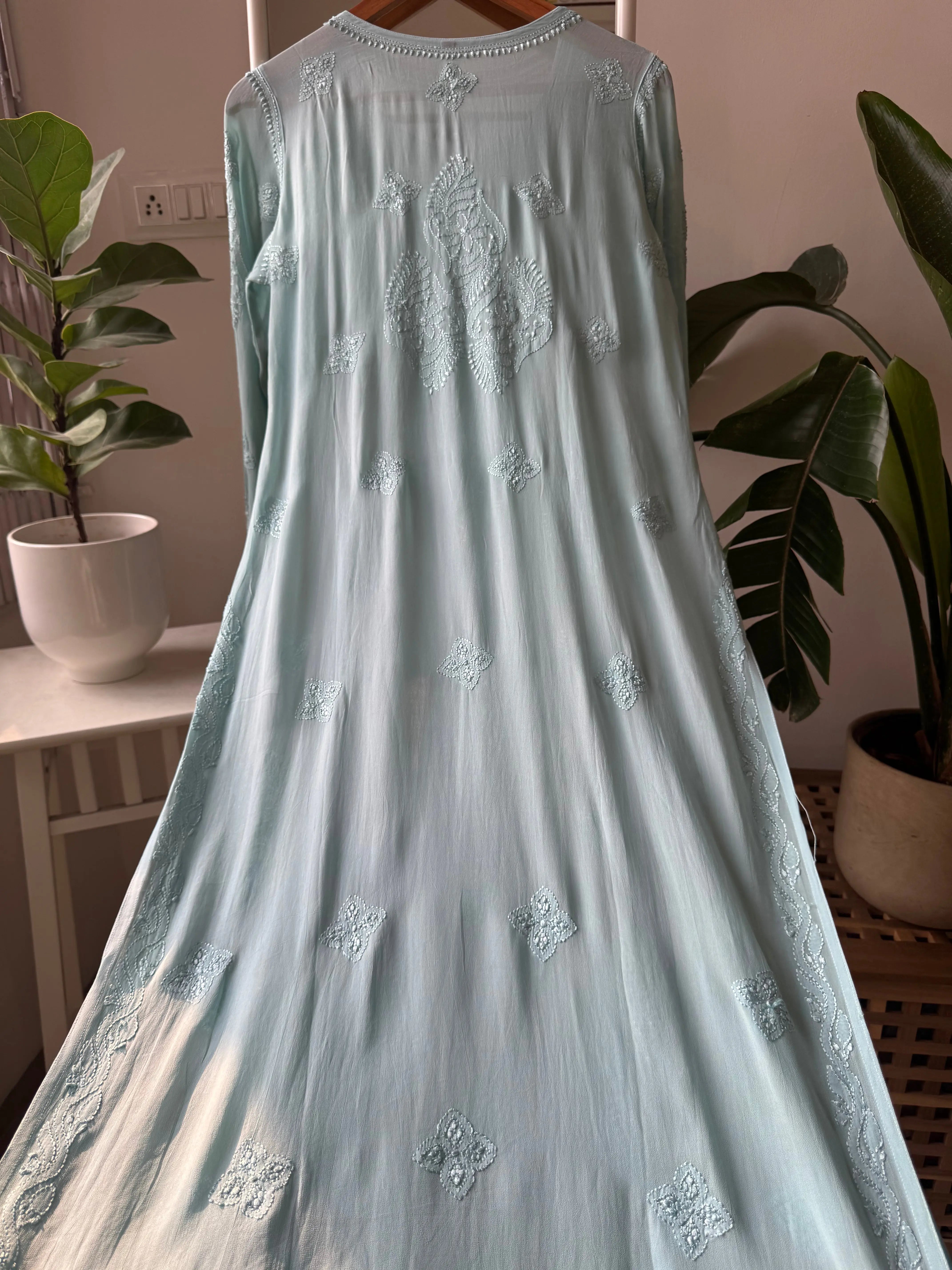 Viscose Kurti - Gala Booti- Tiffany Green ARIAA CHIKANKARI